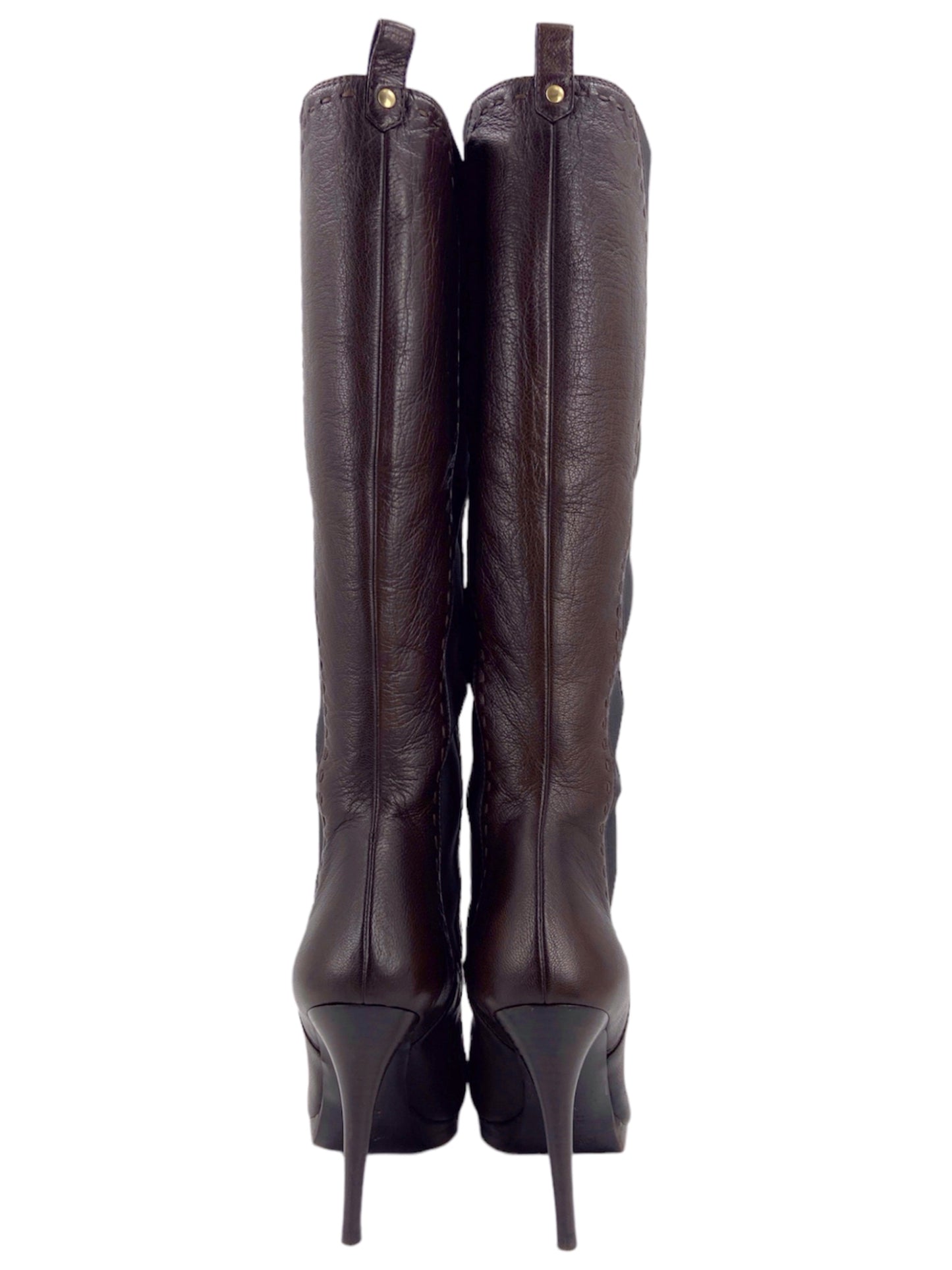 Yves Saint Laurent Rive Gauche Tom Ford Shearling Brown Heeled Stiletto Long Boots 37.5