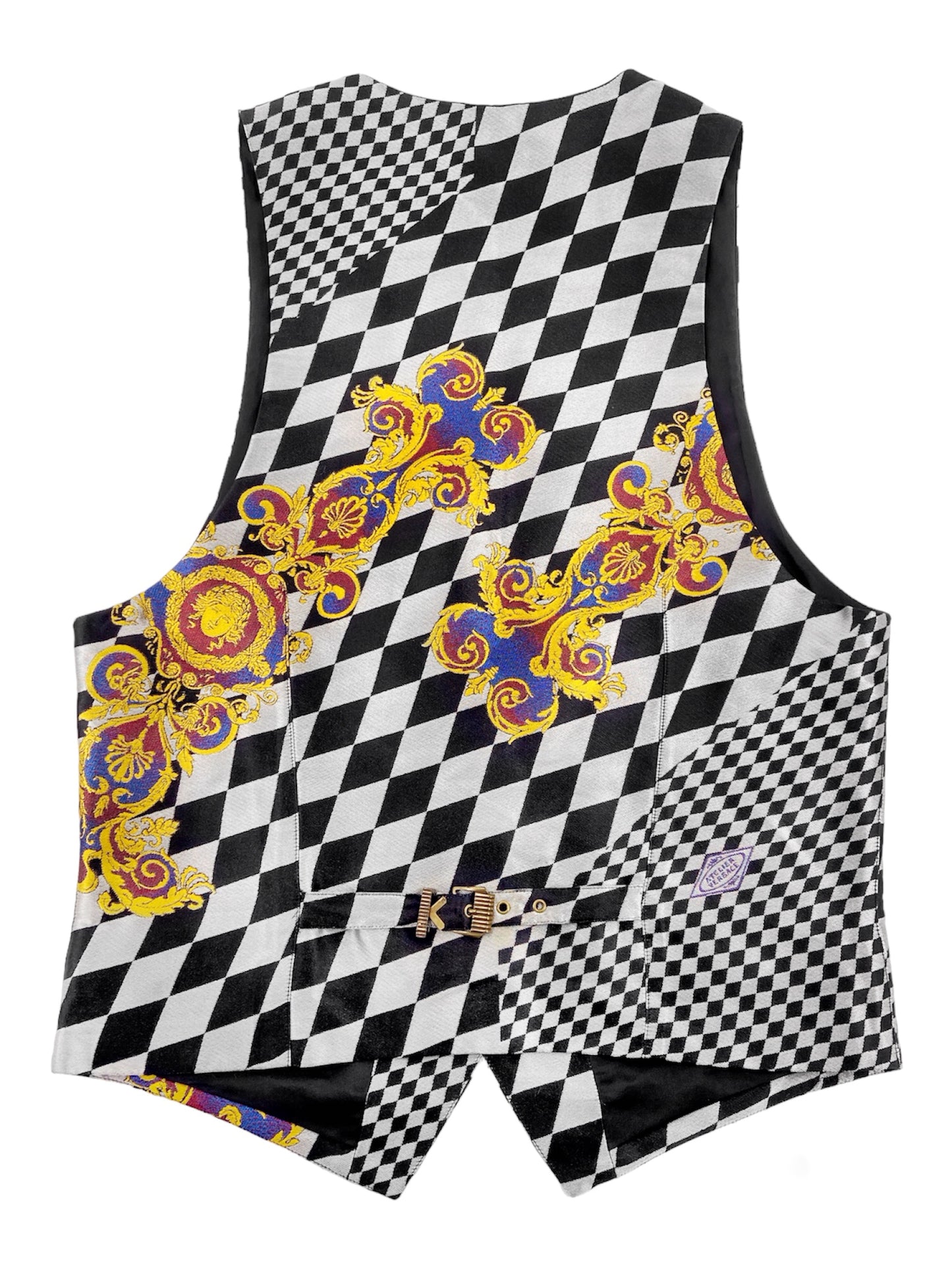 Gianni Versace Men’s Baroque Checkered Silk Waistcoat Vest 46