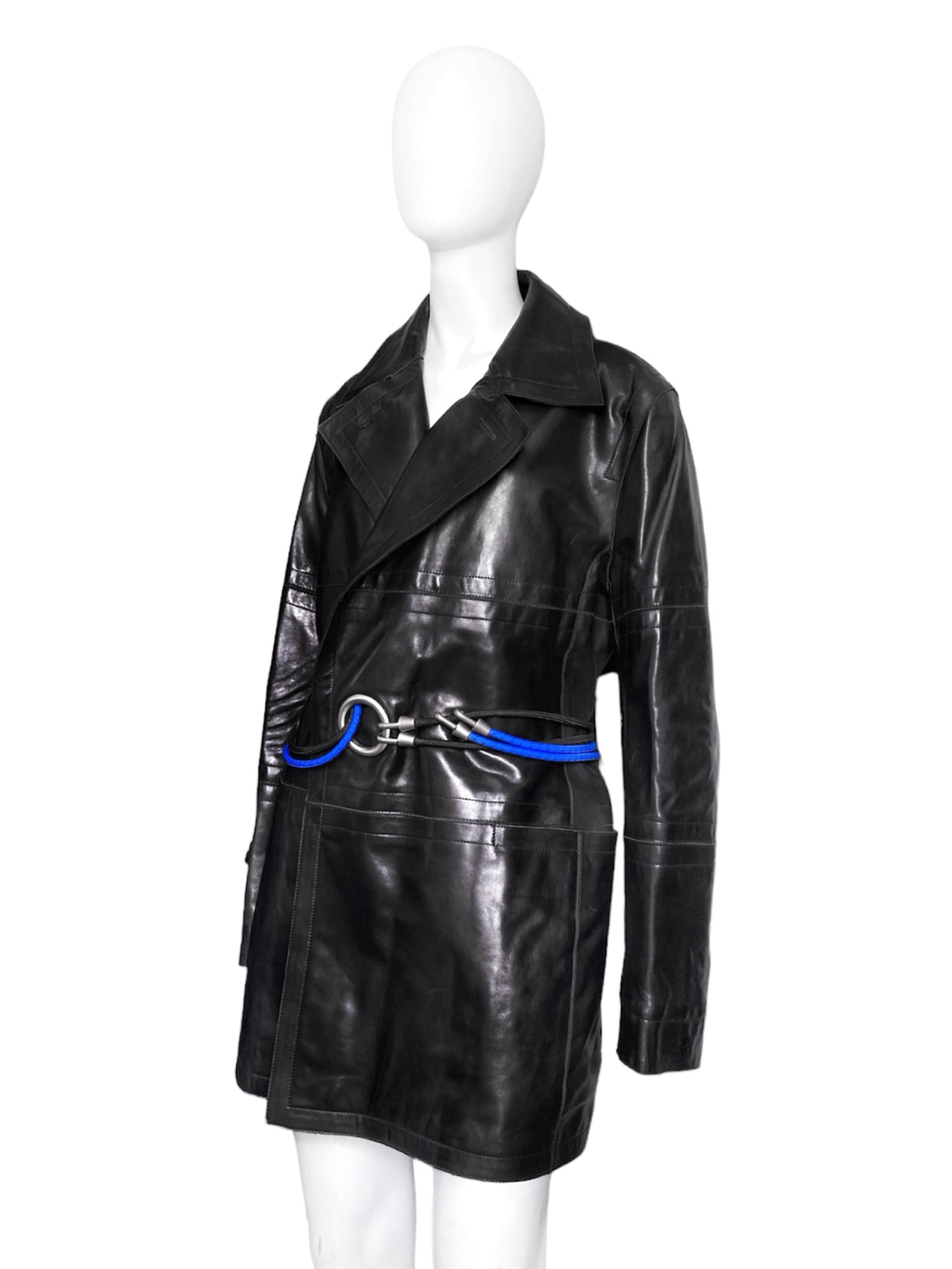 Dirk Bikkembergs Fall 1996  Bungee Cord Cock Ring Bondage Lambskin Leather Coat Jacket 46