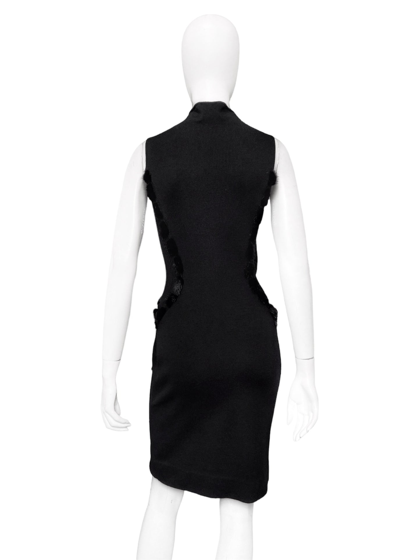 Gianni Versace Fall 1999 Donatella Mink Fur Trim Wool Stretch Dress 38