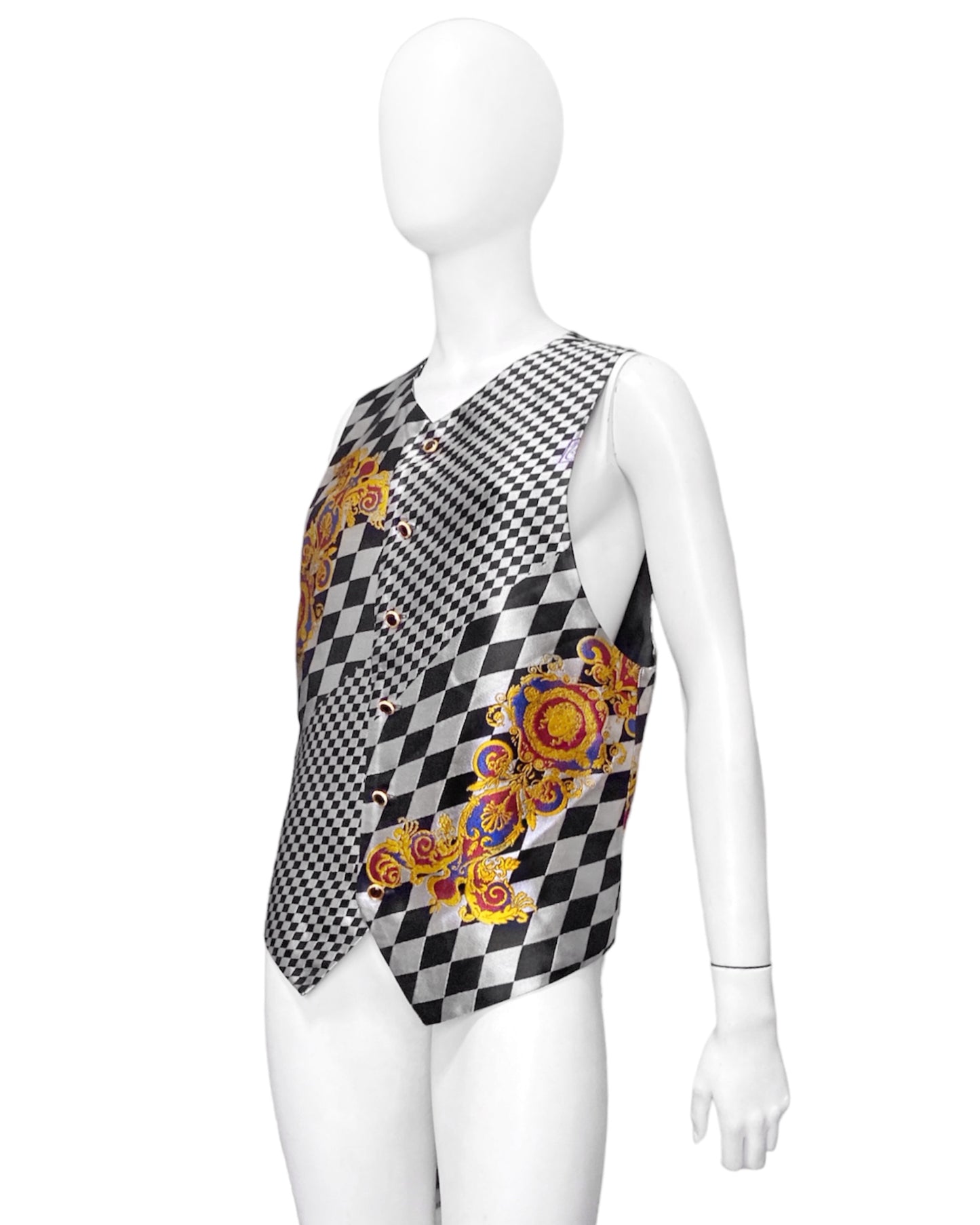 Gianni Versace Men’s Baroque Checkered Silk Waistcoat Vest 46