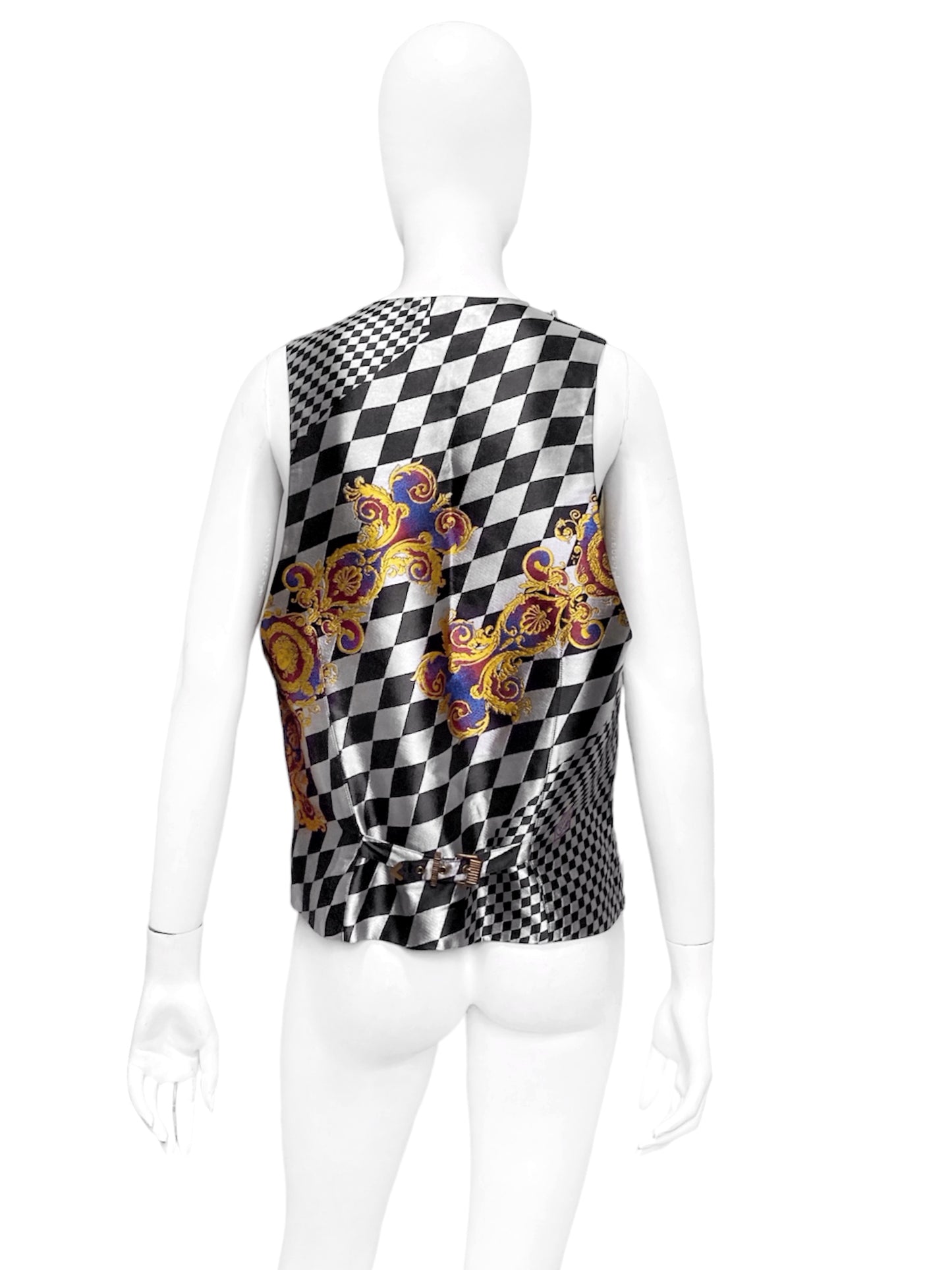 Gianni Versace Men’s Baroque Checkered Silk Waistcoat Vest 46