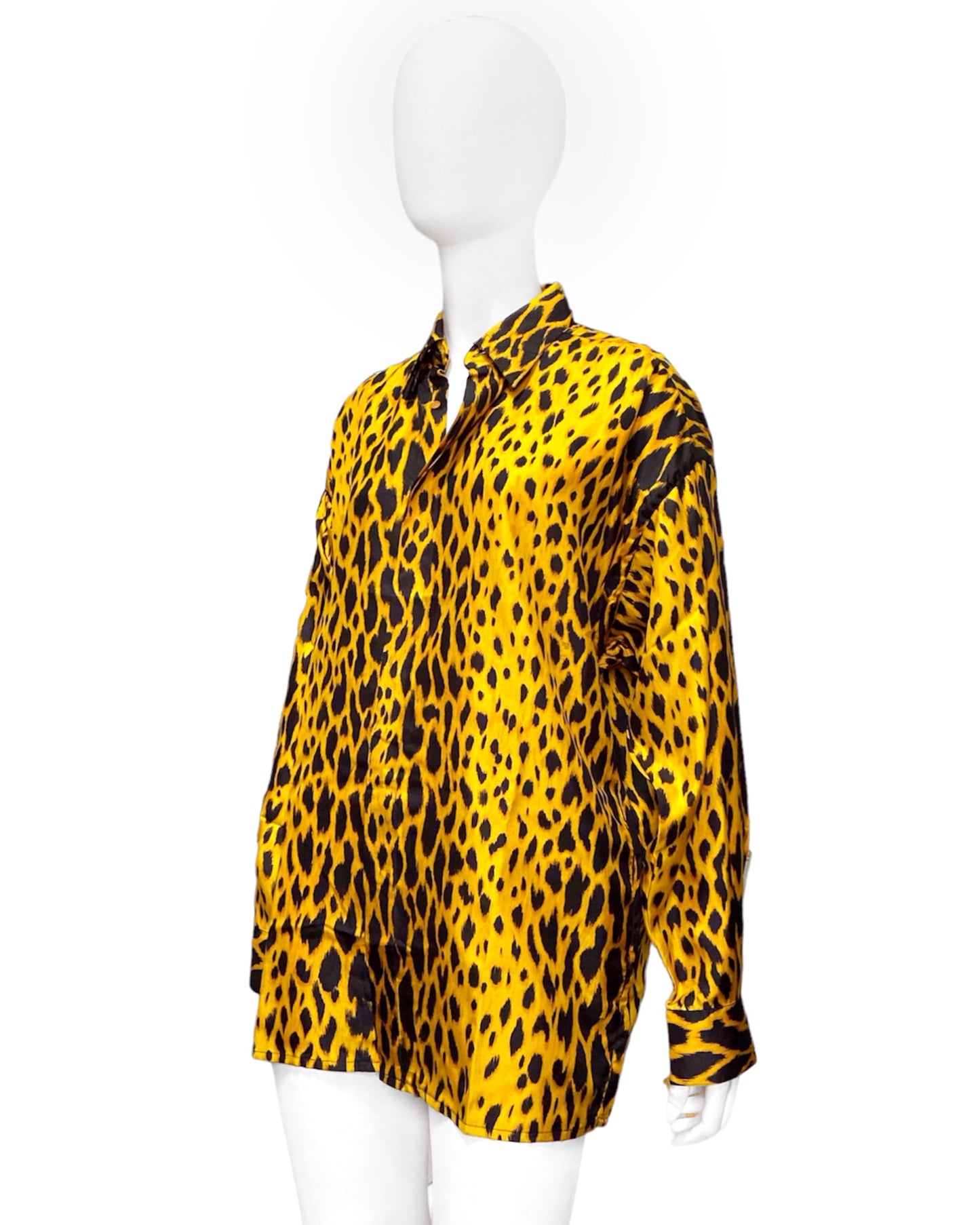 Gianni Versace Spring 1992 Leopard Print Silk Shirt 44
