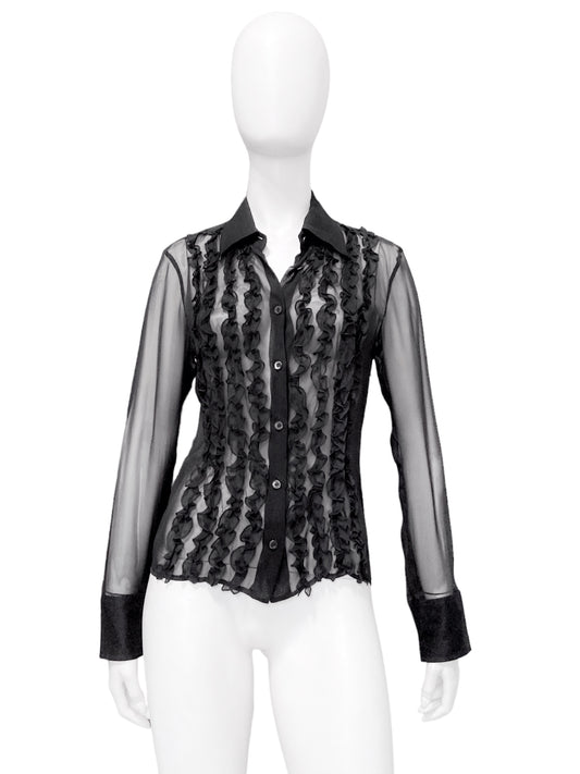 Gucci Spring 1999 Tom Ford Daisey Fuentes Ruffled Silk Sheer Dress Shirt 40