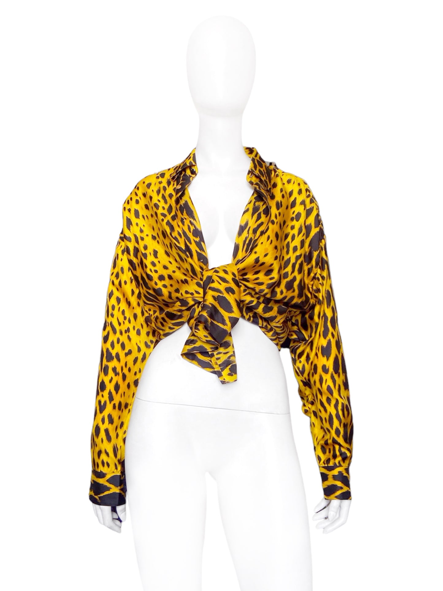 Gianni Versace Spring 1992 Leopard Print Silk Shirt 44