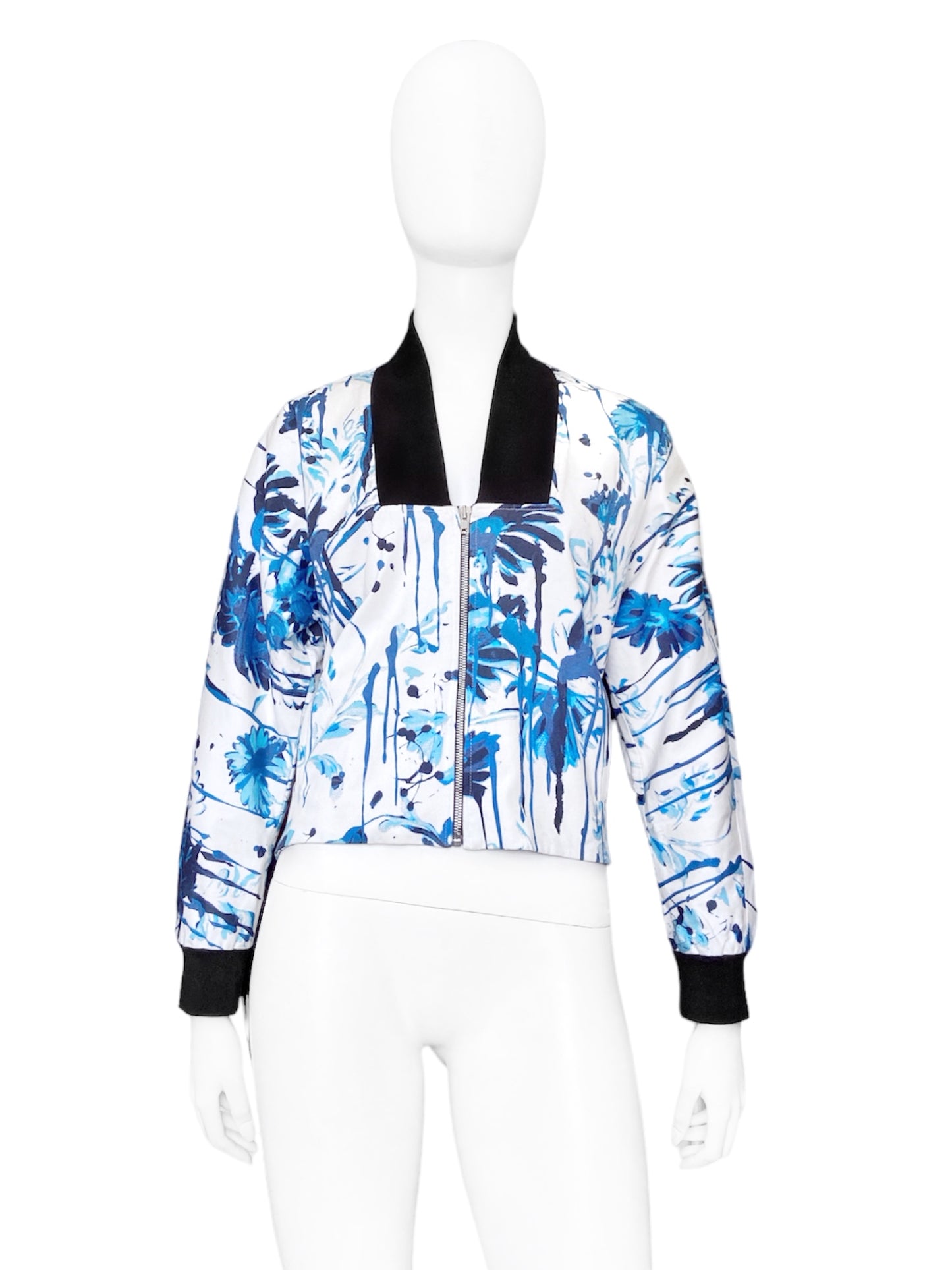 Jean Paul Gaultier Spring 2015 Blue Floral Cropped Bomber 40