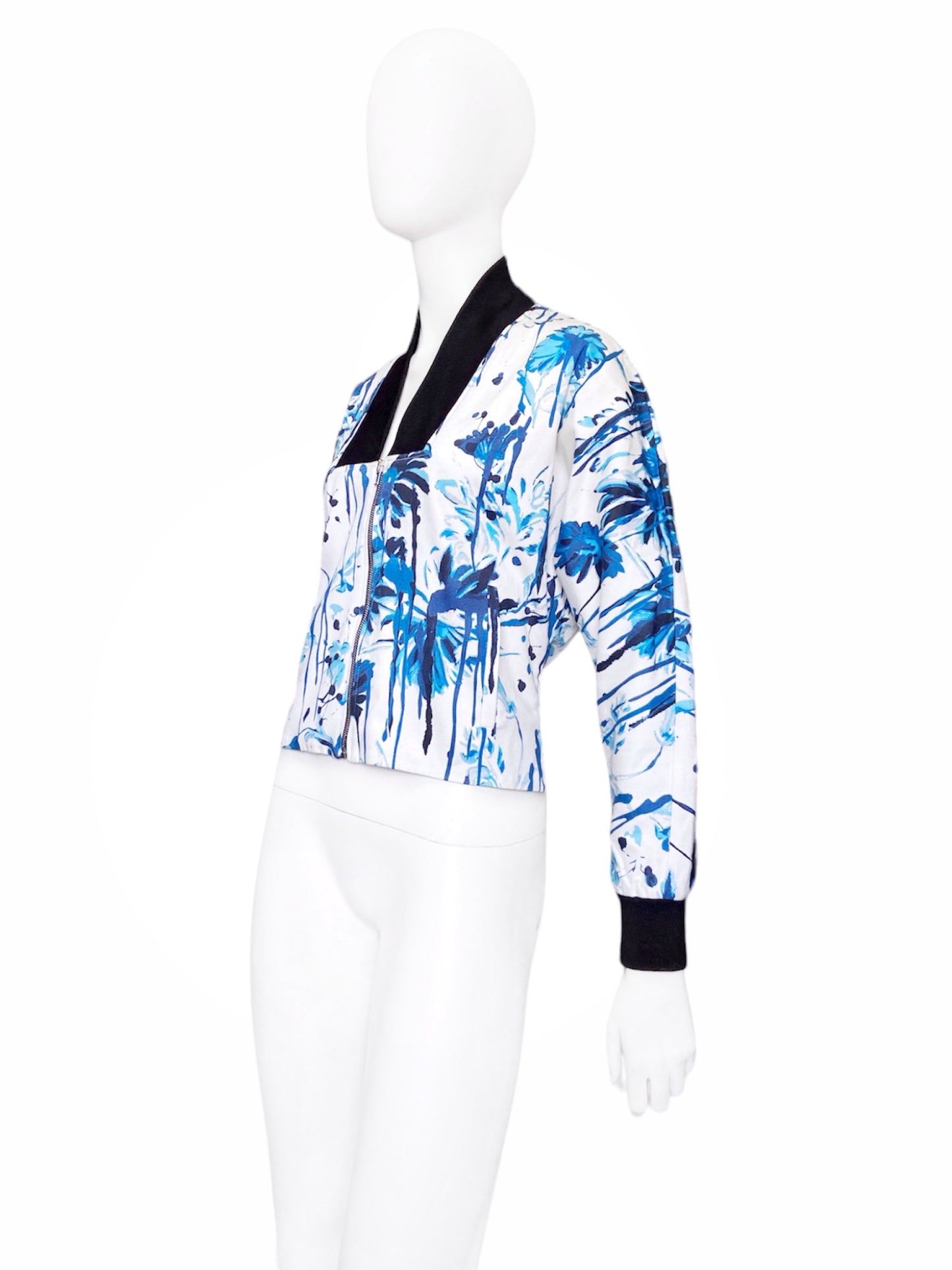 Jean Paul Gaultier Spring 2015 Blue Floral Cropped Bomber 40
