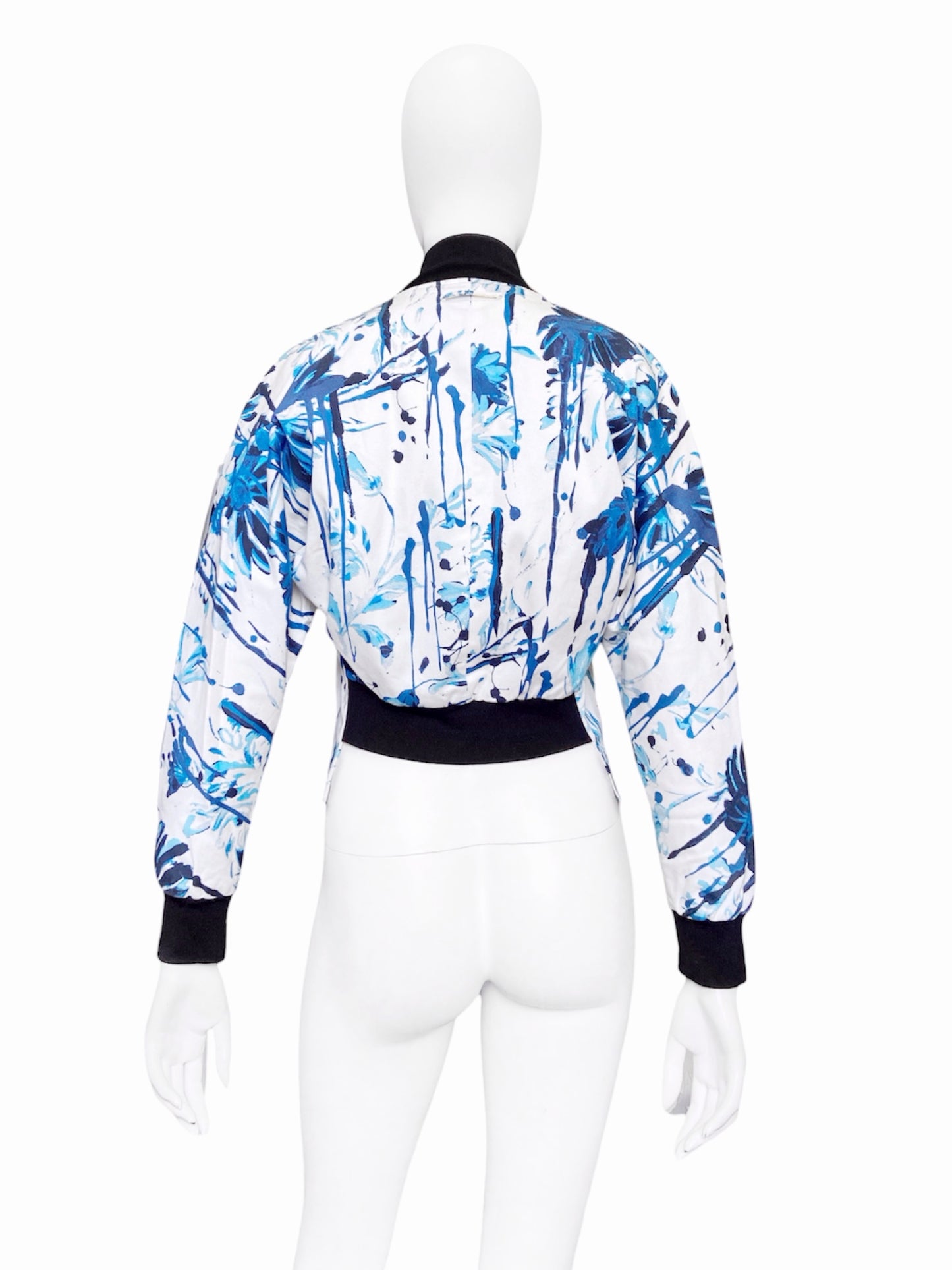 Jean Paul Gaultier Spring 2015 Blue Floral Cropped Bomber 40