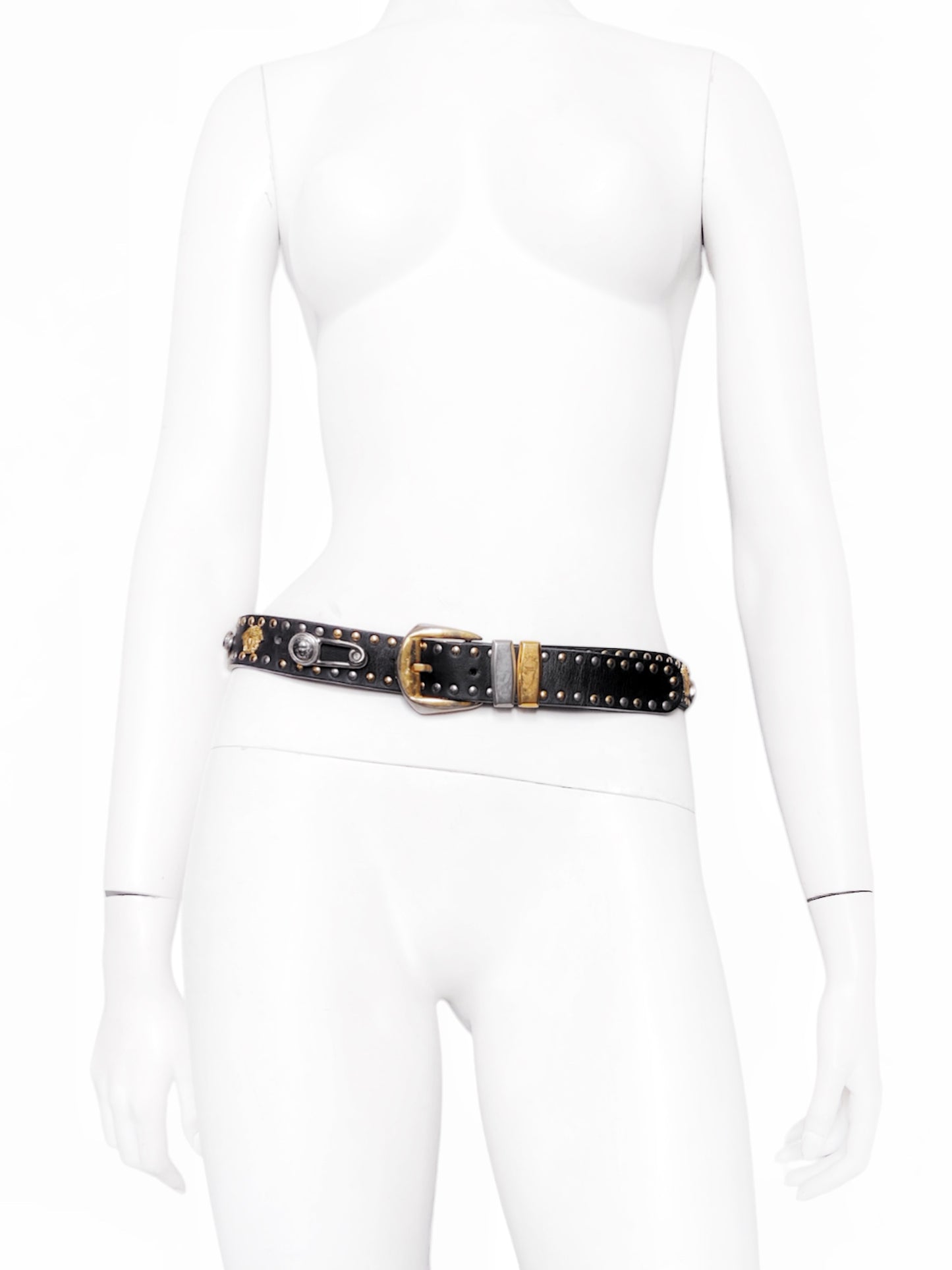 Gianni Versace Spring 1994 Men’s Safety Pin Leather Embellished Belt 32