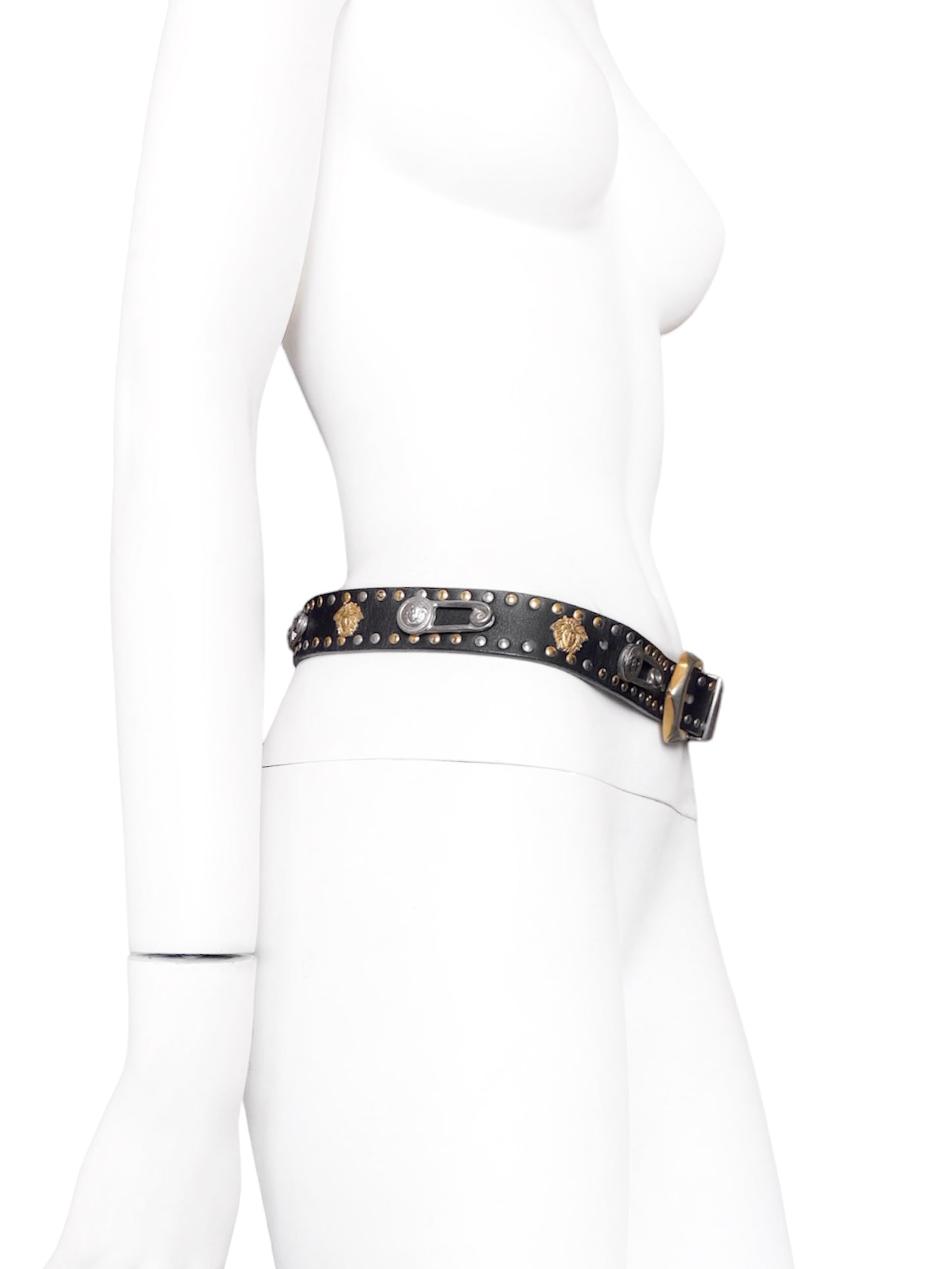 Gianni Versace Spring 1994 Men’s Safety Pin Leather Embellished Belt 32