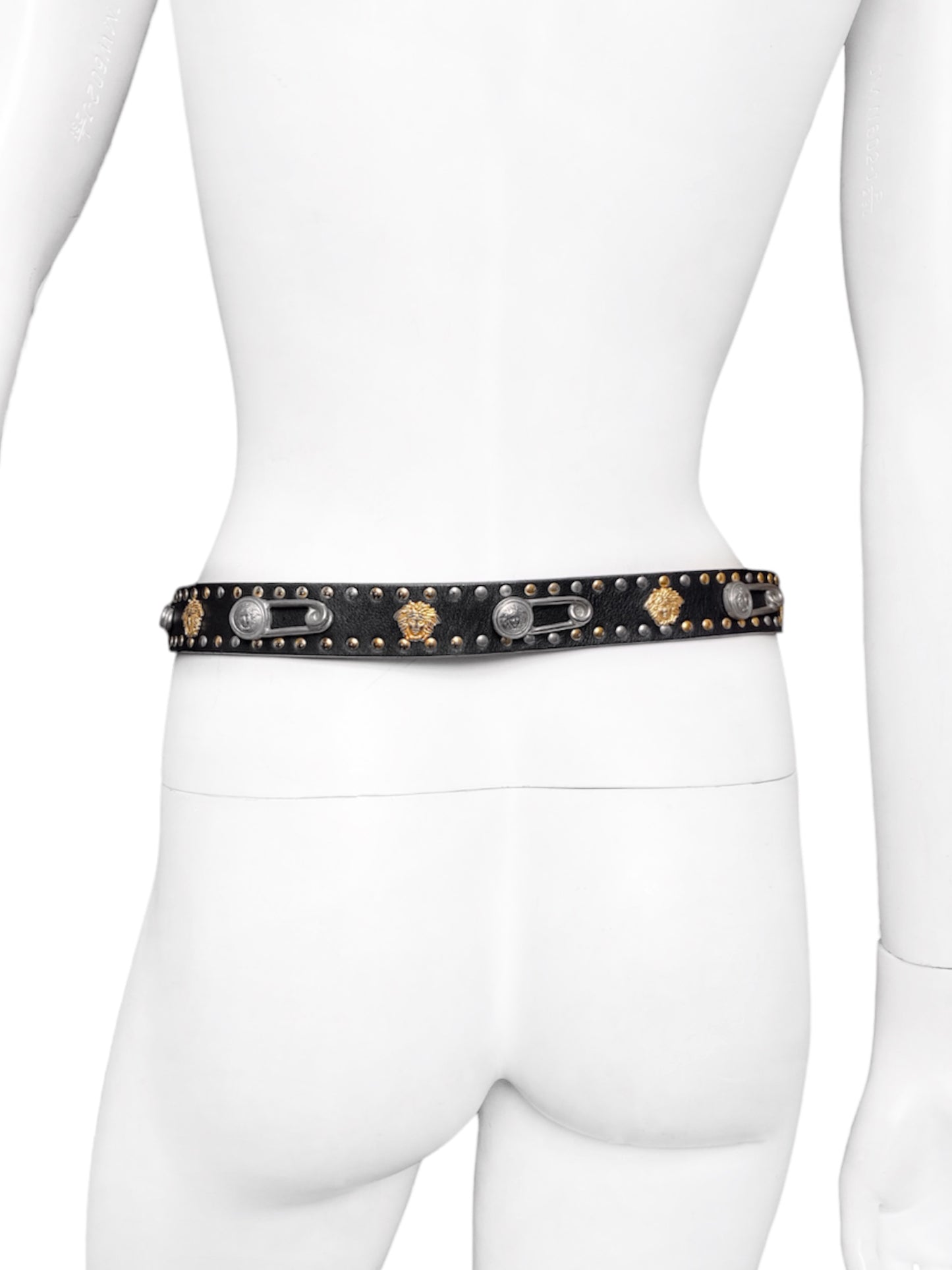 Gianni Versace Spring 1994 Men’s Safety Pin Leather Embellished Belt 32