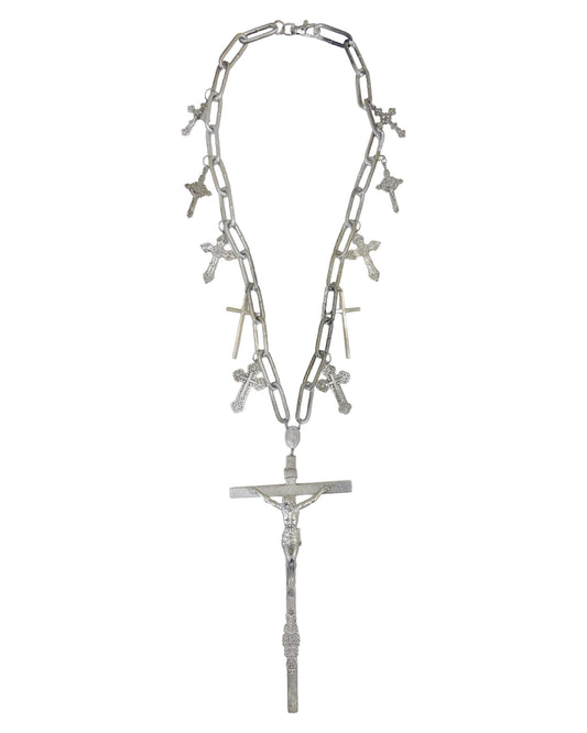Jean Paul Gaultier 90S Sample 1/1 XXL Silver 11 Crucifix Cross Chain Necklace
