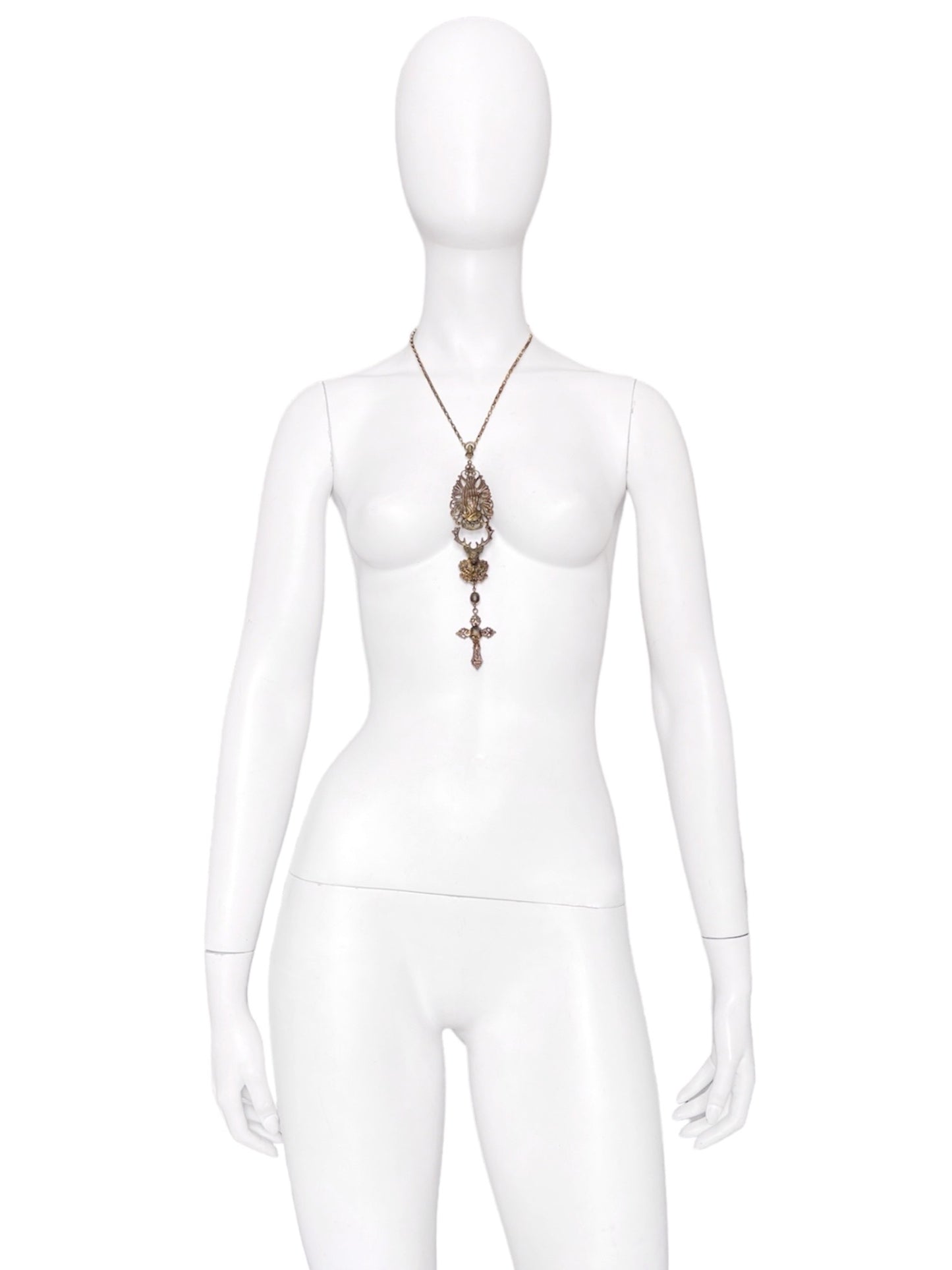 Jean Paul Gaultier 90S Sample Praying Deer Cross Long Necklace