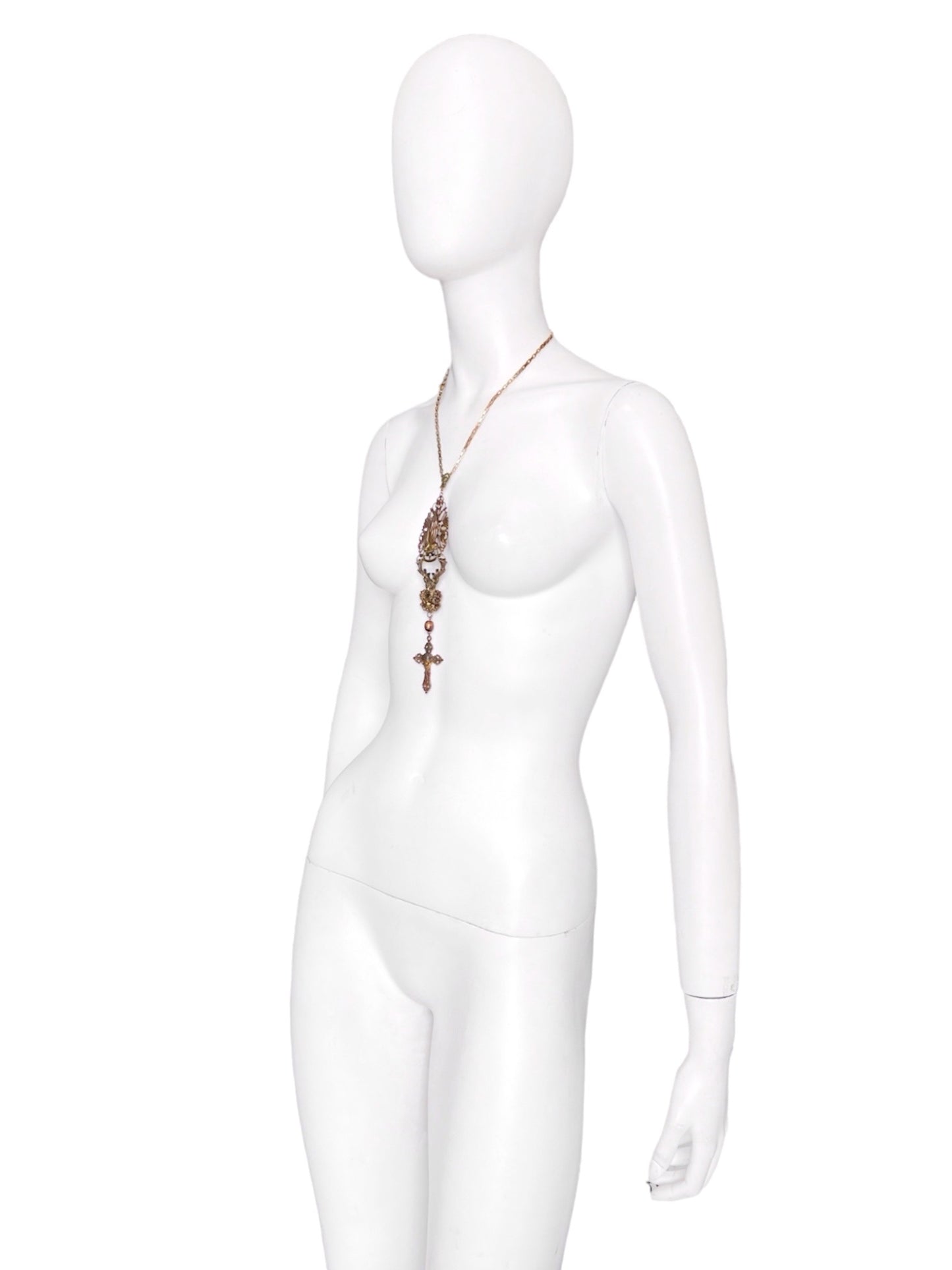 Jean Paul Gaultier 90S Sample Praying Deer Cross Long Necklace