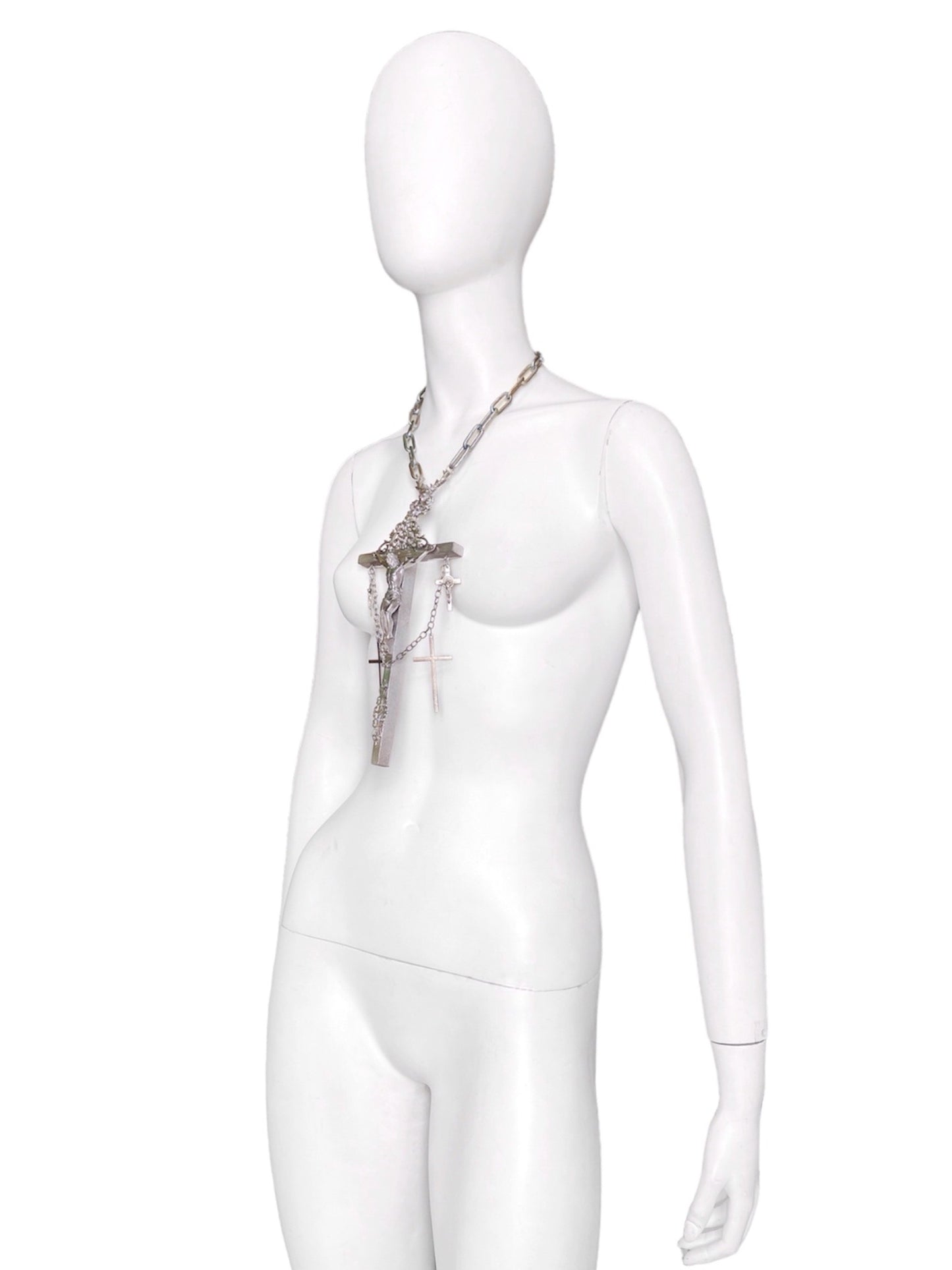 Jean Paul Gaultier 90S Sample 1/1 XXL Silver 5 Crucifix Cross Deer Chain Necklace