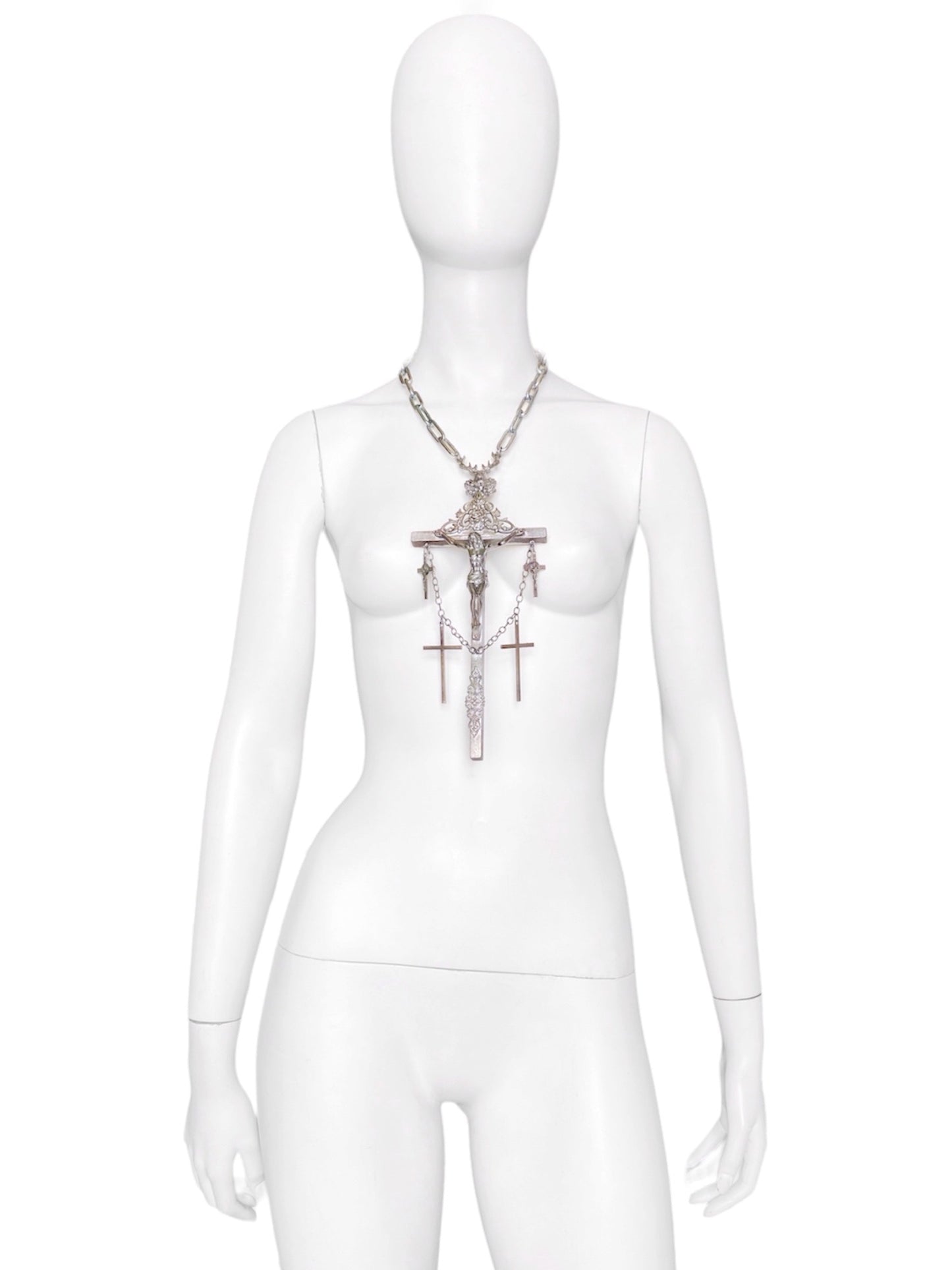Jean Paul Gaultier 90S Sample 1/1 XXL Silver 5 Crucifix Cross Deer Chain Necklace