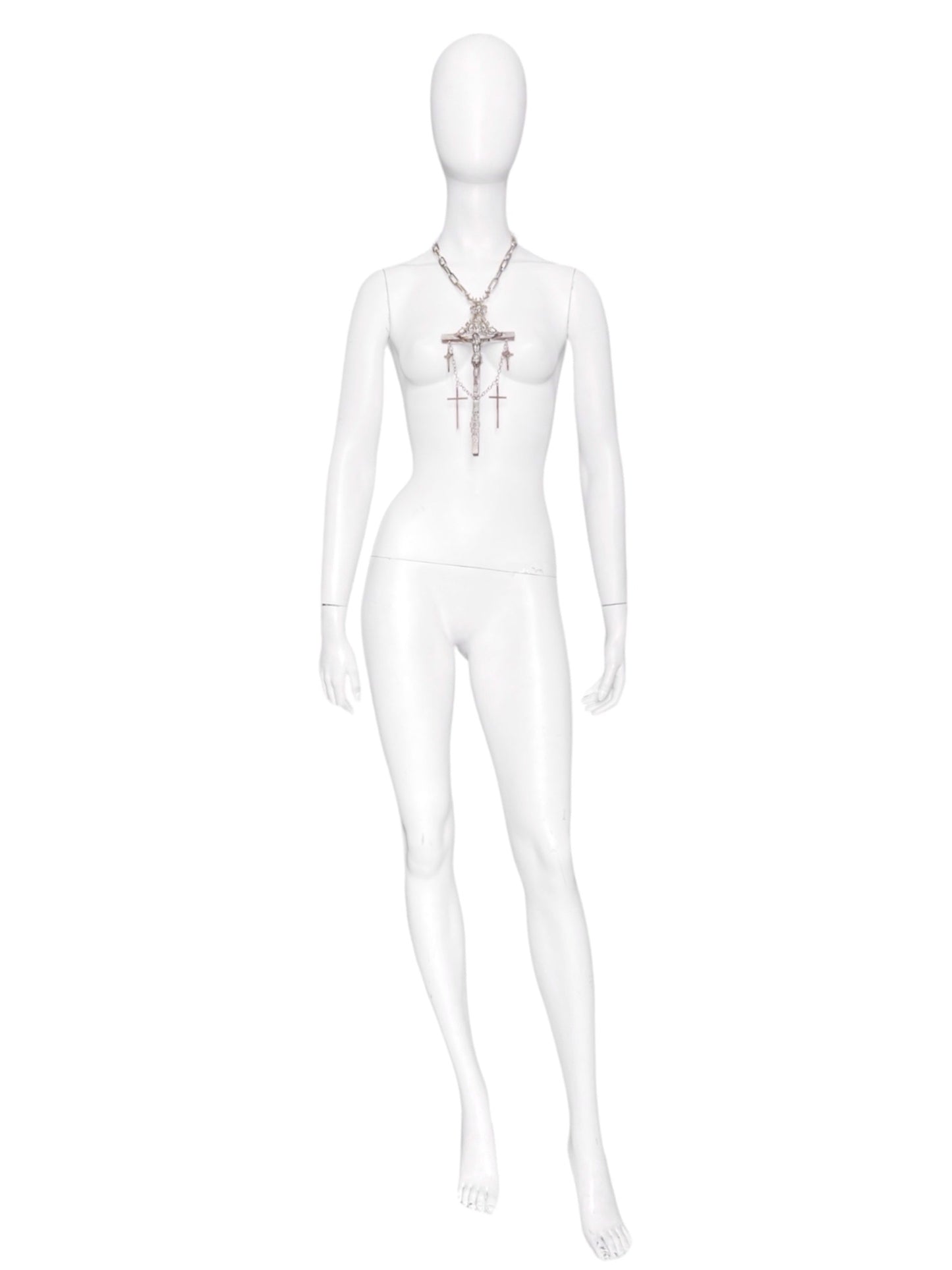Jean Paul Gaultier 90S Sample 1/1 XXL Silver 5 Crucifix Cross Deer Chain Necklace
