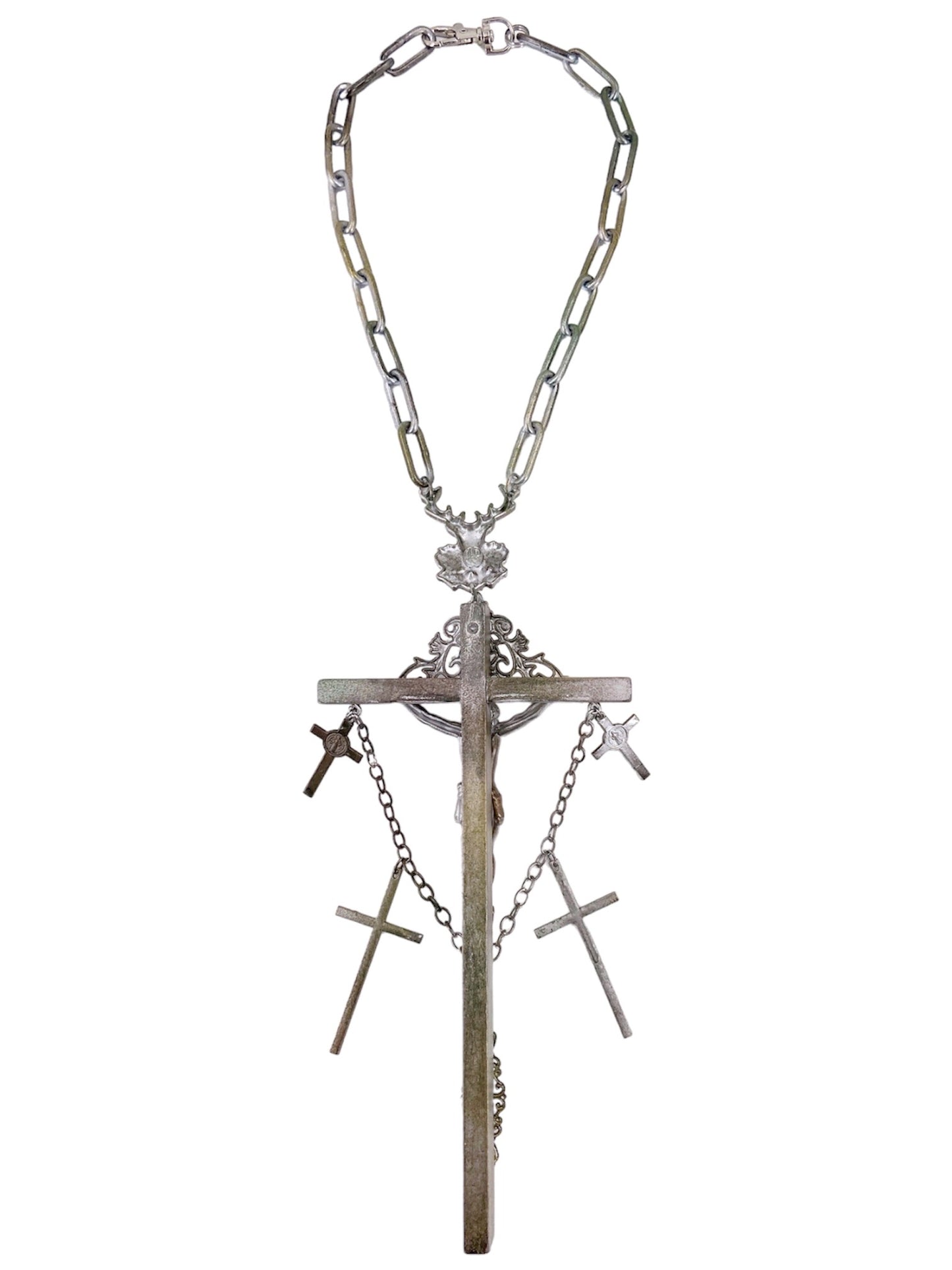 Jean Paul Gaultier 90S Sample 1/1 XXL Silver 5 Crucifix Cross Deer Chain Necklace