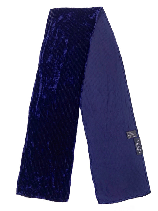 Gucci Fall 1996 Tom Ford Blue Velvet Striped Silk Scarf Neckpiece