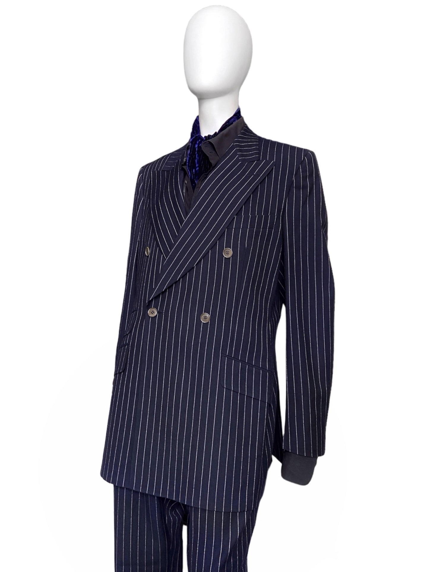 Gucci Fall 1996 Tom Ford Blue Velvet Striped Silk Scarf Neckpiece