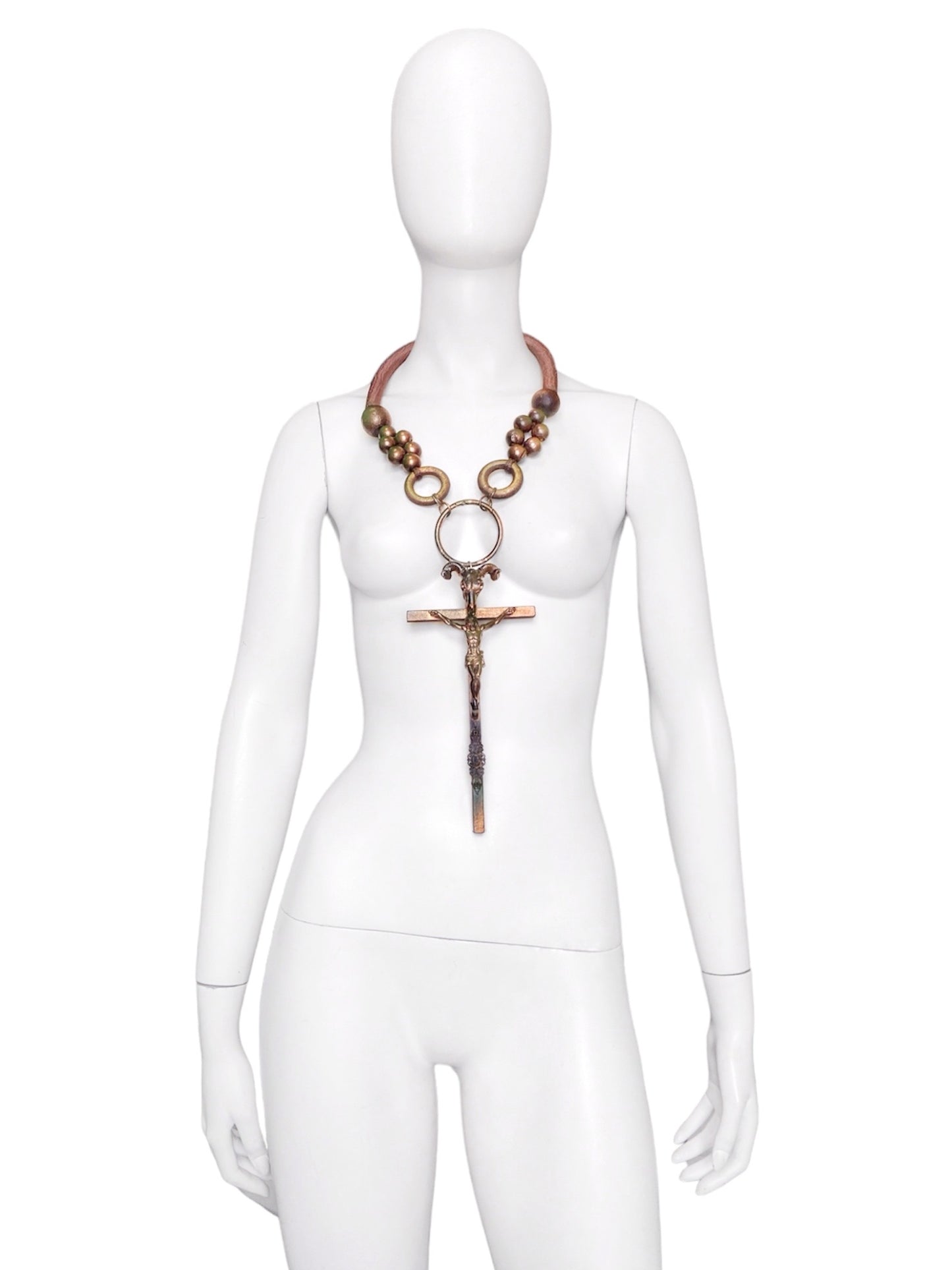 Jean Paul Gaultier 90S Sample 1/1 XXL Crucifix Cross Skull Giant Beaded Rings Necklace