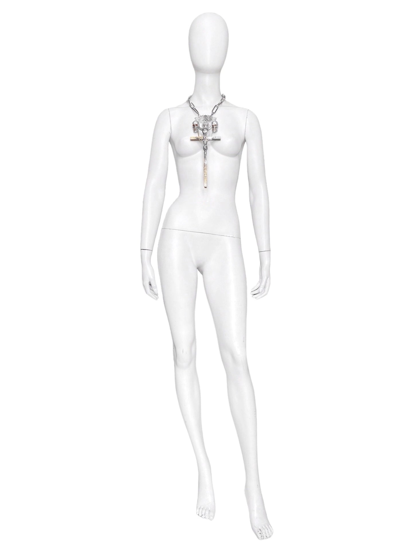 Jean Paul Gaultier 90S Sample 1/1 XXL Silver Crucifix Cross Bull Skull Spiked Chain Necklace
