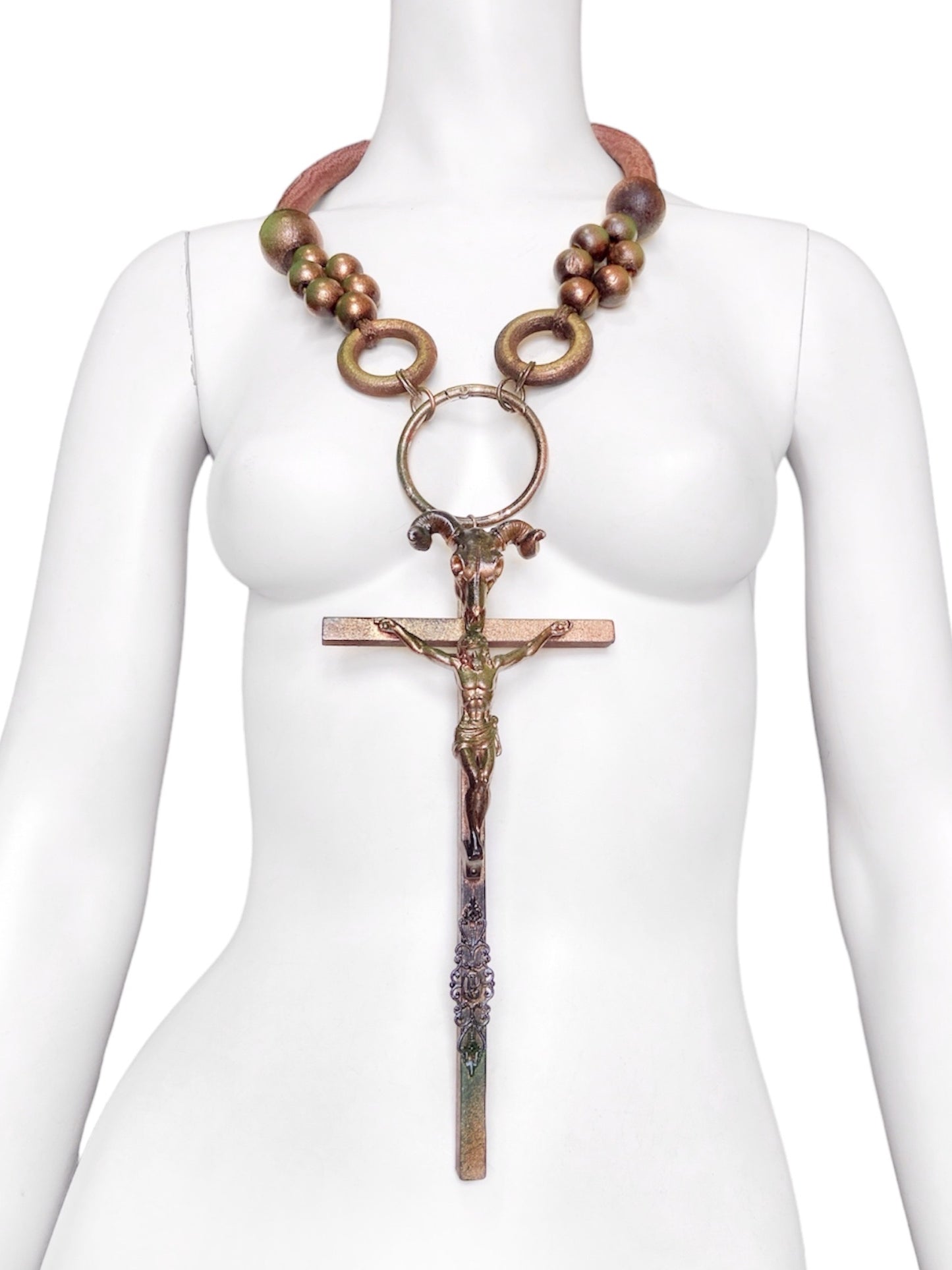 Jean Paul Gaultier 90S Sample 1/1 XXL Crucifix Cross Skull Giant Beaded Rings Necklace