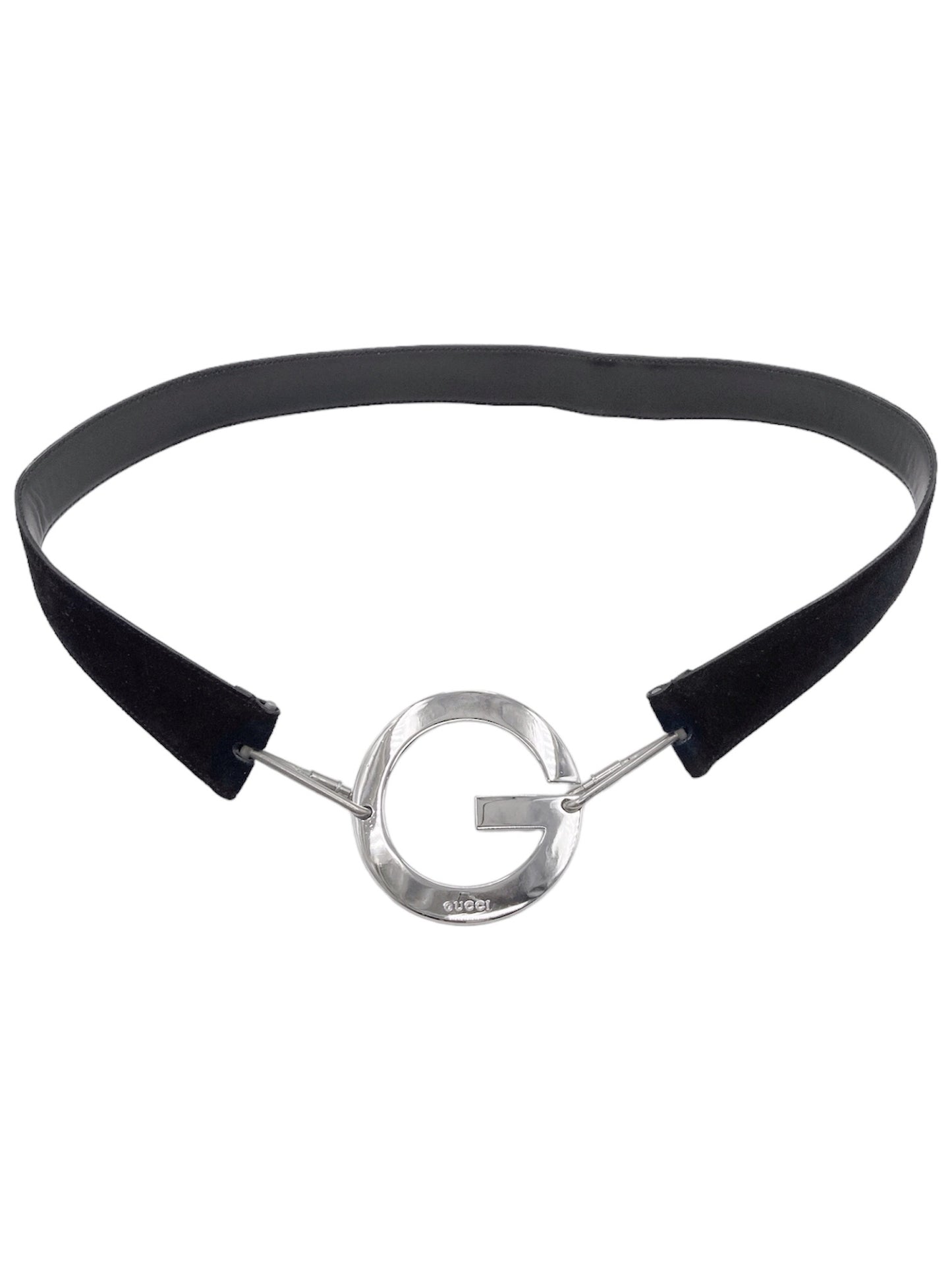 Gucci Spring 1996 Tom Ford “G” Emblem Black Suede Belt 34