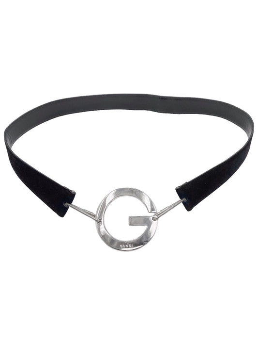 Gucci Spring 1996 Tom Ford “G” Emblem Black Suede Belt 34