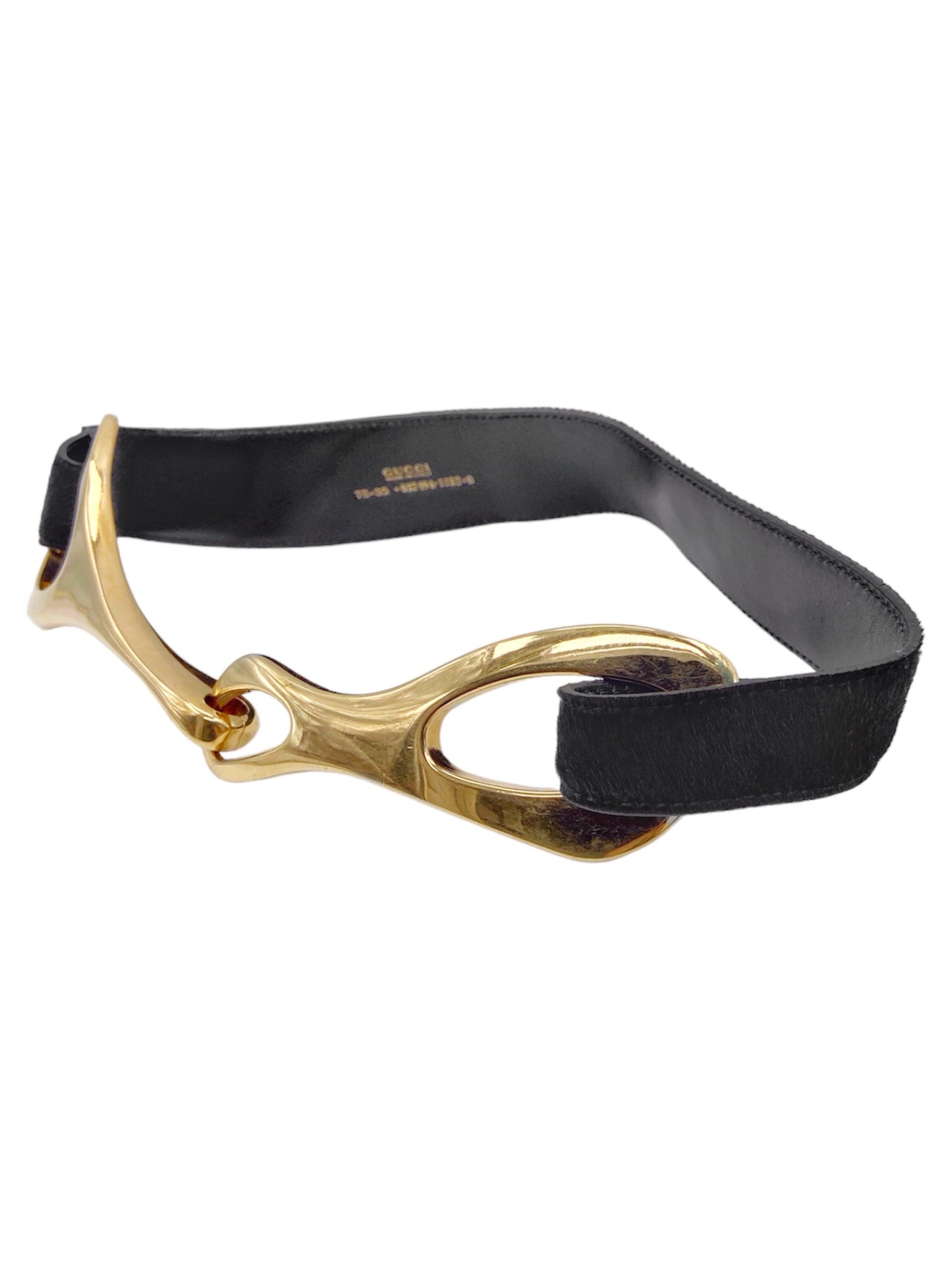 ICONIC Gucci Fall 1996 Oversized Gold Horsebit Black Pony-Styled Calfskin Belt 30
