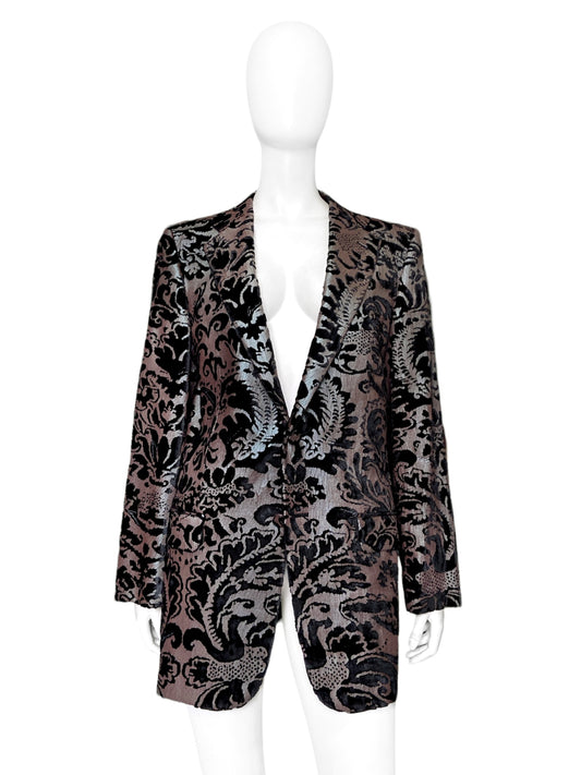 STATEMENT Gucci Spring 2000 Tom Ford Runway Men’s Damask Iridescent Floral Velvet Tuxedo Blazer Jacket 48