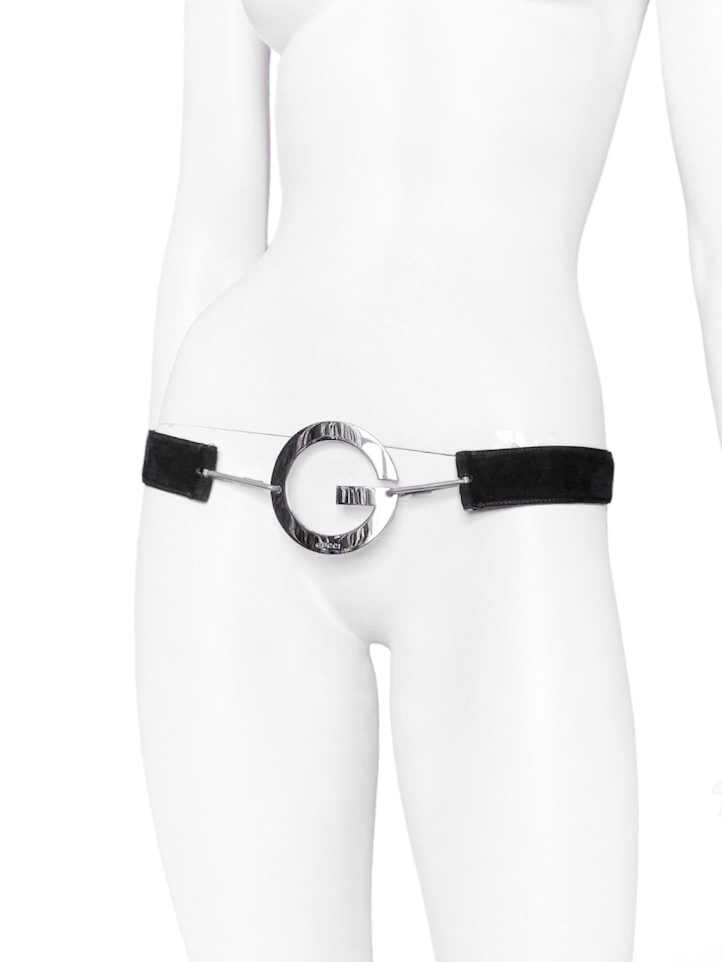 Gucci Spring 1996 Tom Ford “G” Emblem Black Suede Belt 34