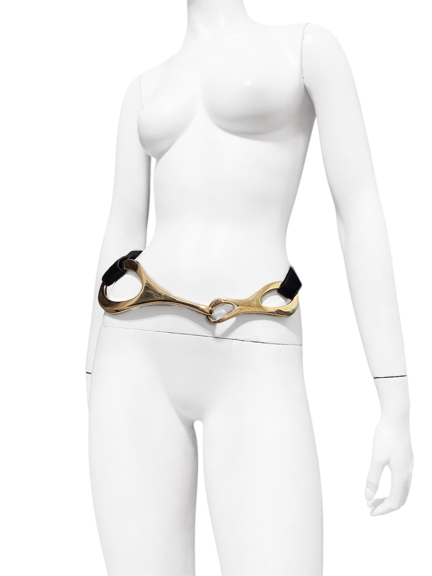 ICONIC Gucci Fall 1996 Oversized Gold Horsebit Black Pony-Styled Calfskin Belt 30