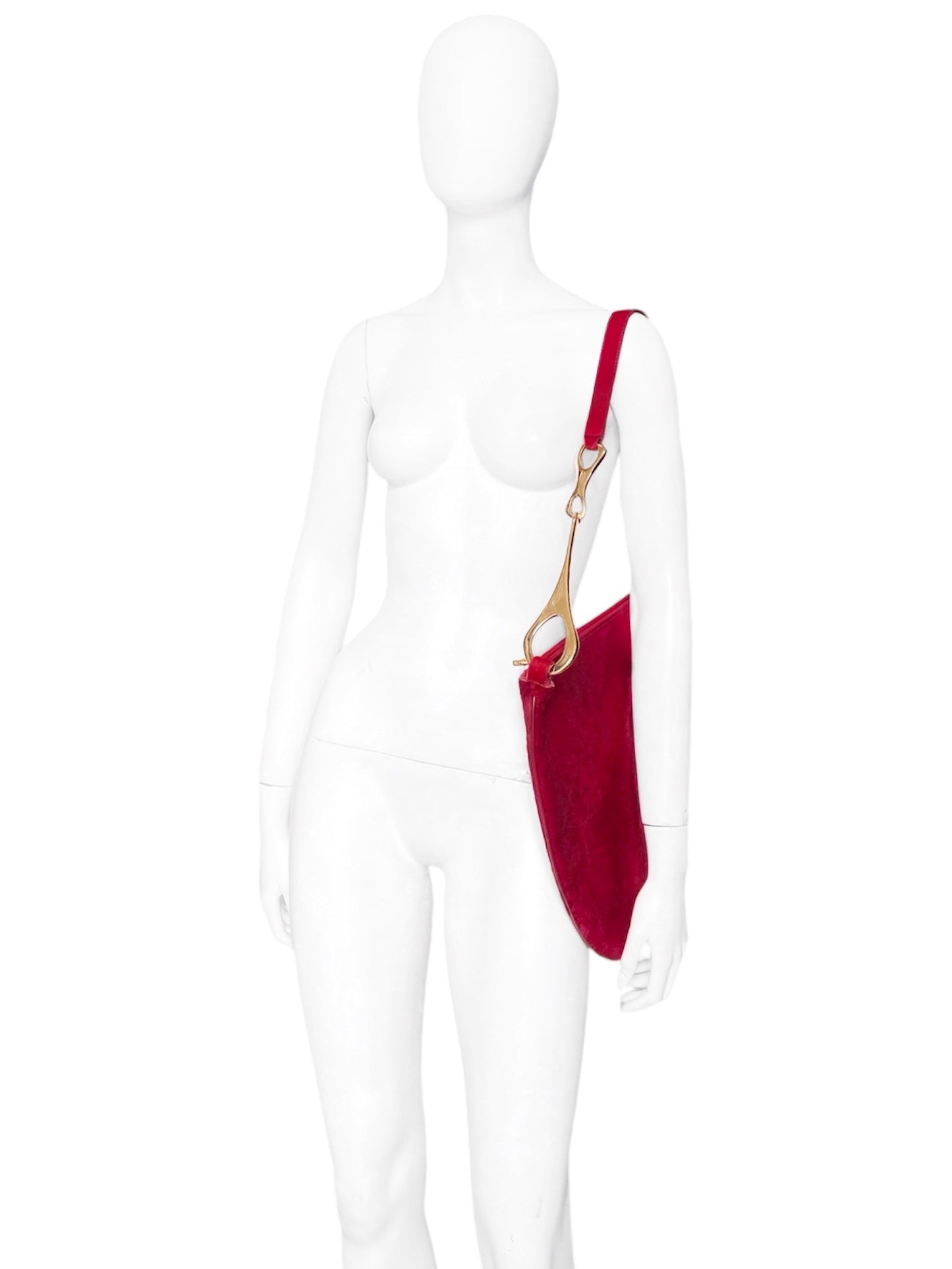 ICONIC Gucci Fall 1996 Tom Ford Red Pony-style Calfskin Gold Horsebit Shoulder Bag