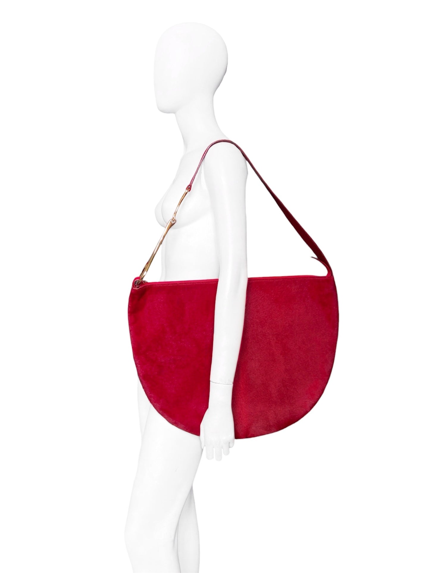 ICONIC Gucci Fall 1996 Tom Ford Red Pony-style Calfskin Gold Horsebit Shoulder Bag