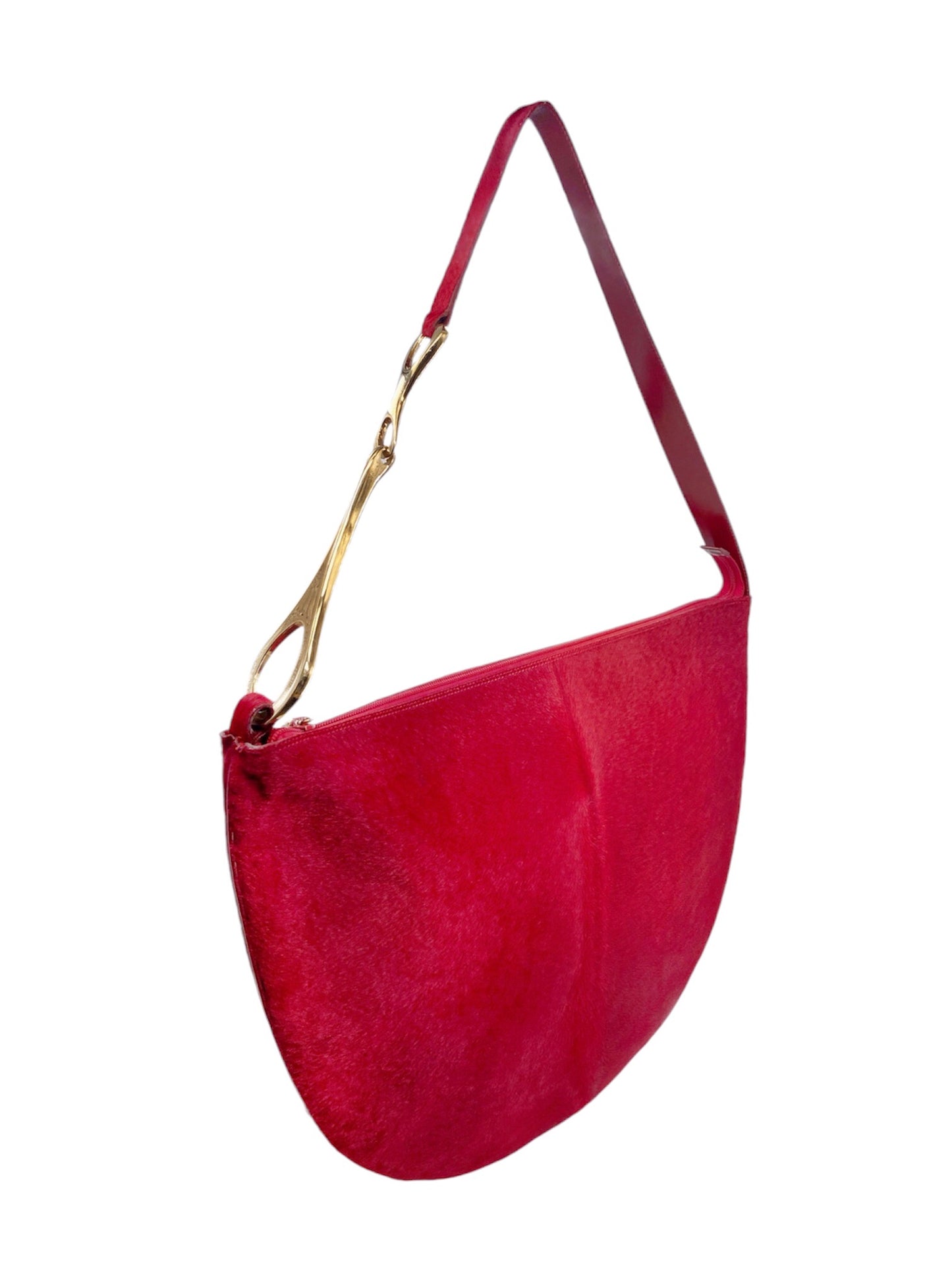 ICONIC Gucci Fall 1996 Tom Ford Red Pony-style Calfskin Gold Horsebit Shoulder Bag