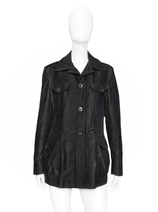 Gucci Fall 2003 Tom Ford Men’s Runway Grey Cotton Military Coat Jacket 46