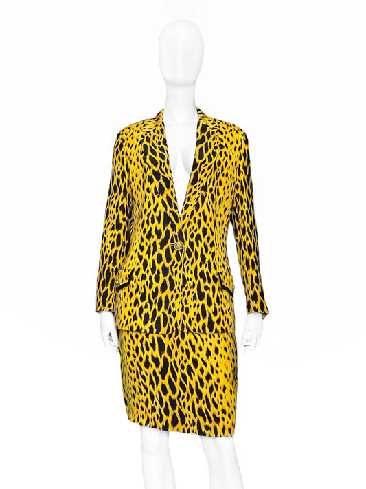MONUMENTAL Gianni Versace Spring 1992 ANIMALIER Runway Leopard Print Silk Blazer Skirt Set 42