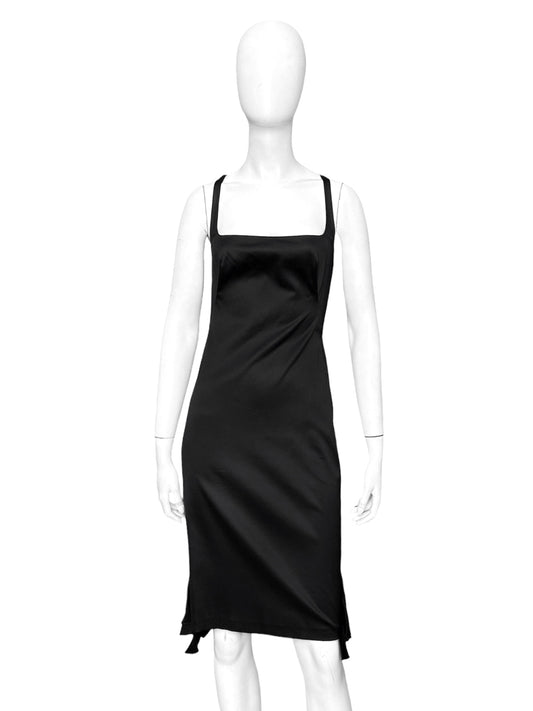 BWNT Gucci Spring 2004 Pleated Appliqué Black Cotton Bodycon Dress 40