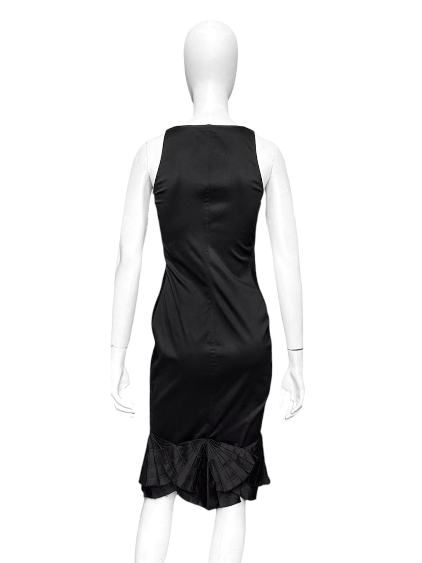 BWNT Gucci Spring 2004 Pleated Appliqué Black Cotton Bodycon Dress 40