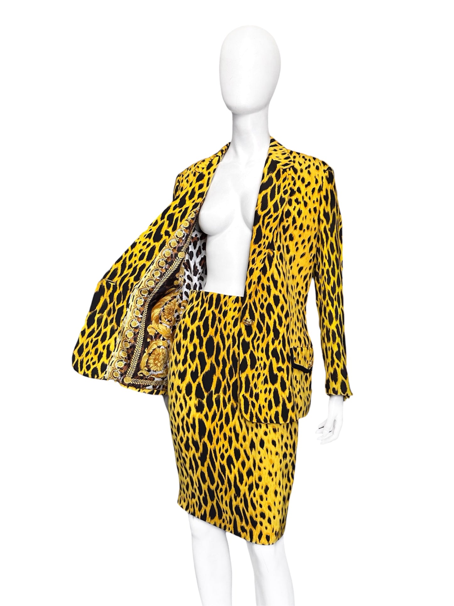 MONUMENTAL Gianni Versace Spring 1992 ANIMALIER Runway Leopard Print Silk Blazer Skirt Set 42