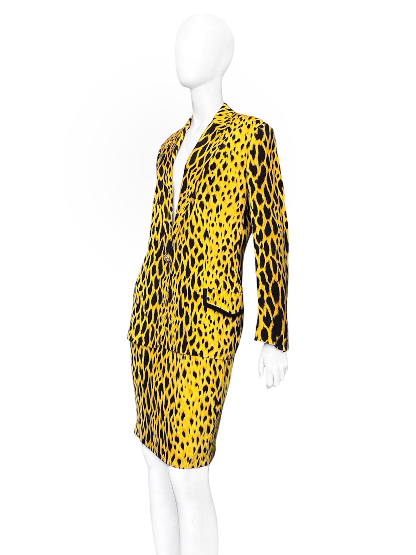 MONUMENTAL Gianni Versace Spring 1992 ANIMALIER Runway Leopard Print Silk Blazer Skirt Set 42