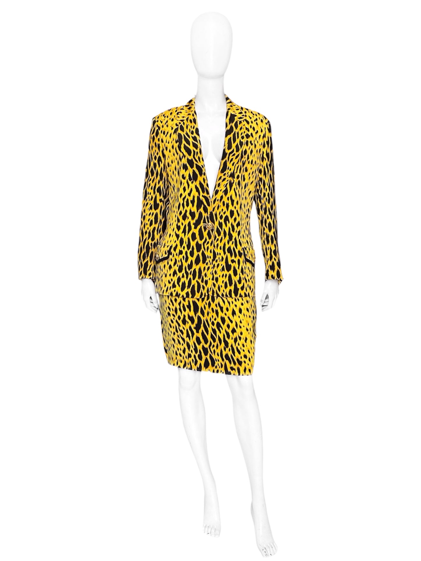 MONUMENTAL Gianni Versace Spring 1992 ANIMALIER Runway Leopard Print Silk Blazer Skirt Set 42
