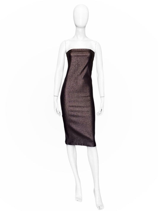 Gucci Spring 1997 Tom Ford Metallic Brown Lurex Tube Dress 38