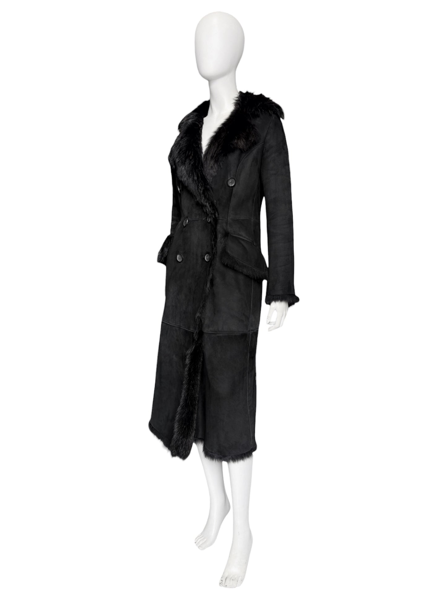 Gucci Fall 1996 Tom Ford Kate Moss Double-Breasted Long Shearling Coat 40