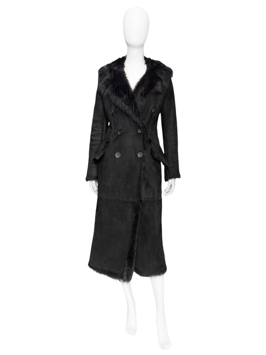 Gucci Fall 1996 Tom Ford Kate Moss Double-Breasted Long Shearling Coat 40