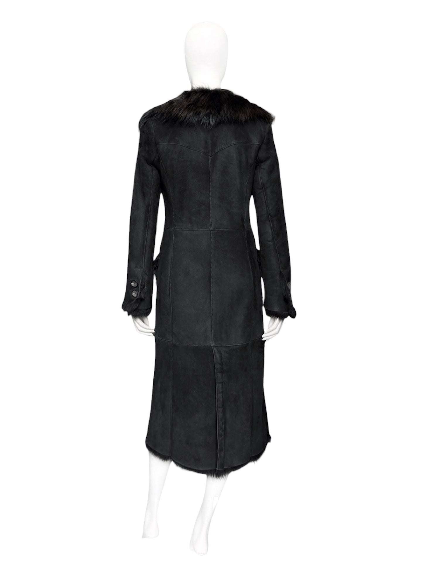 Gucci Fall 1996 Tom Ford Kate Moss Double-Breasted Long Shearling Coat 40