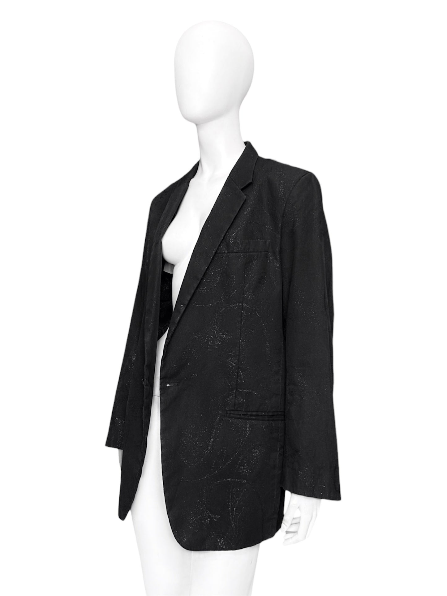 Maison Martin Margiela Spring 2006 Black Floral Lamé Cotton Blazer 50
