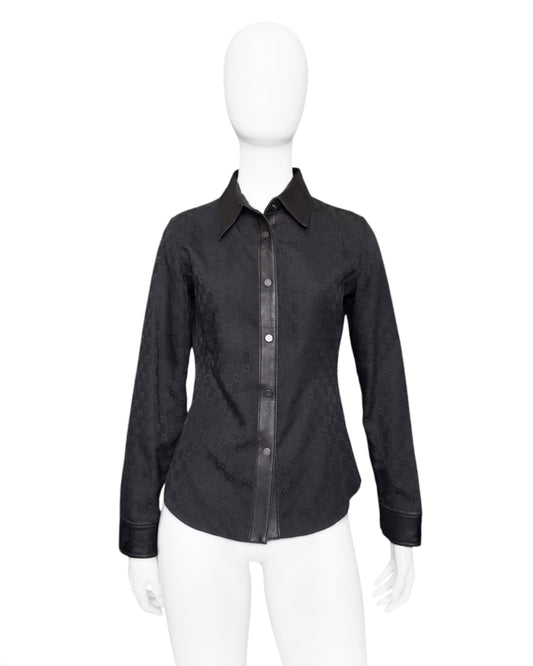 Gucci Fall 2000 Tom Ford Guccissima Monogram Canvas Leather Shirt 40