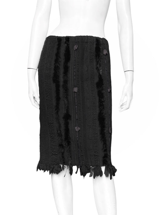 Gucci Fall 2002 Tom Ford Ribbon Wool Fur Midi Dress 42